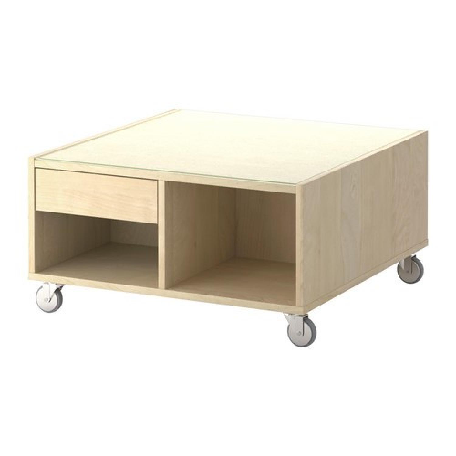 Ikea Boksel Wheeled Coffee Table w/ Tempered Glass Protection Top - image-1