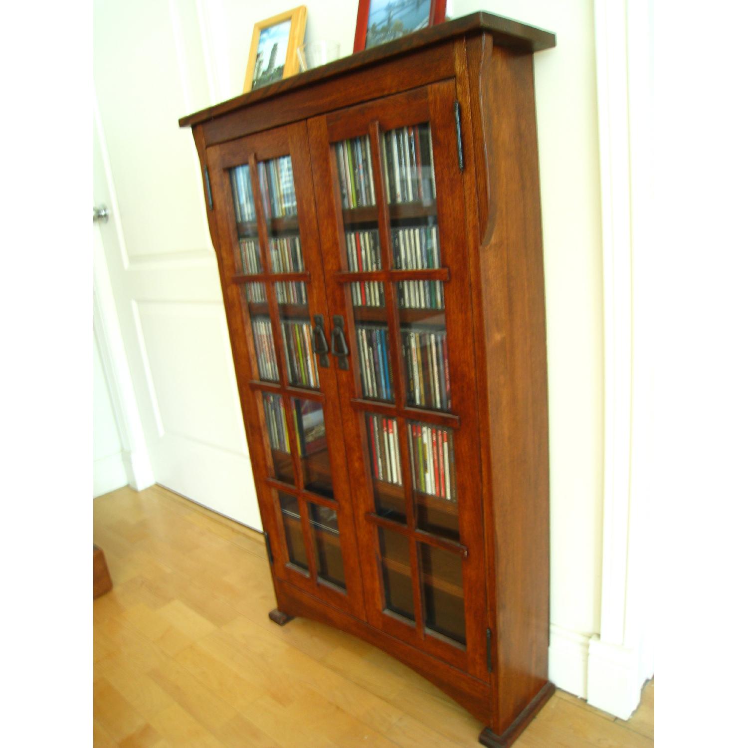 Solid Oak Mission CD Cabinet w/ Glass Doors - image-2