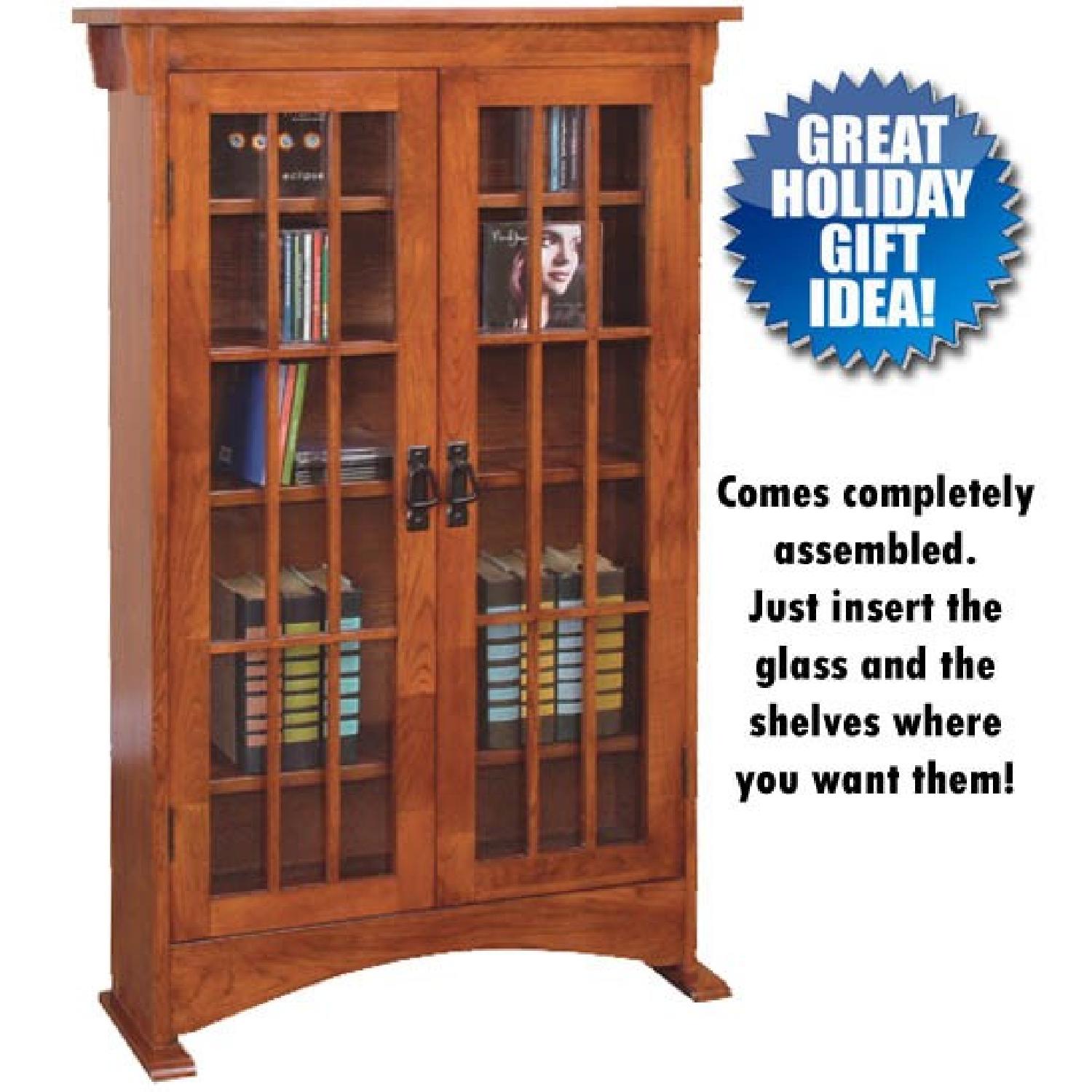 Solid Oak Mission CD Cabinet w/ Glass Doors - image-4