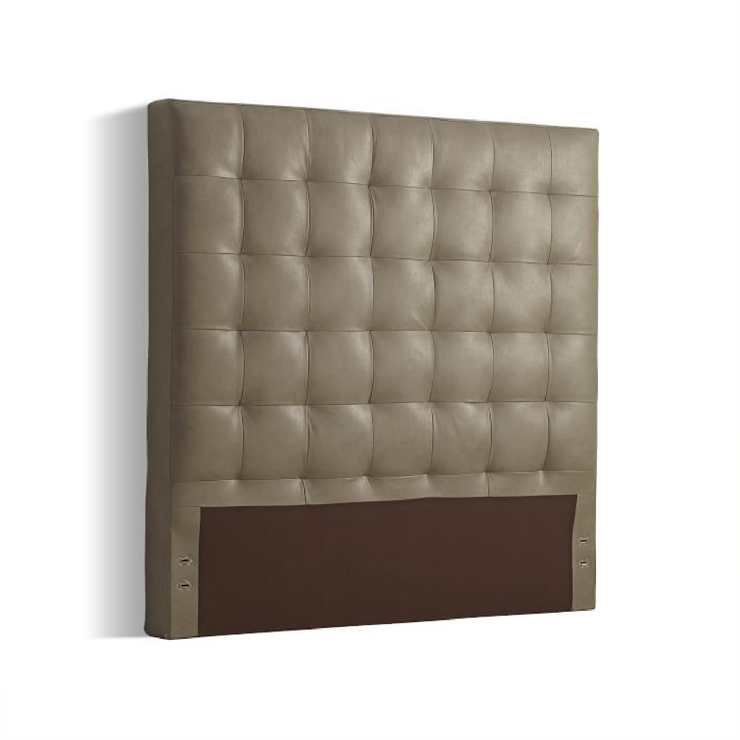West Elm Queen Size Bed Frame w/ Leather Grid-Tufted Headboard - image-1