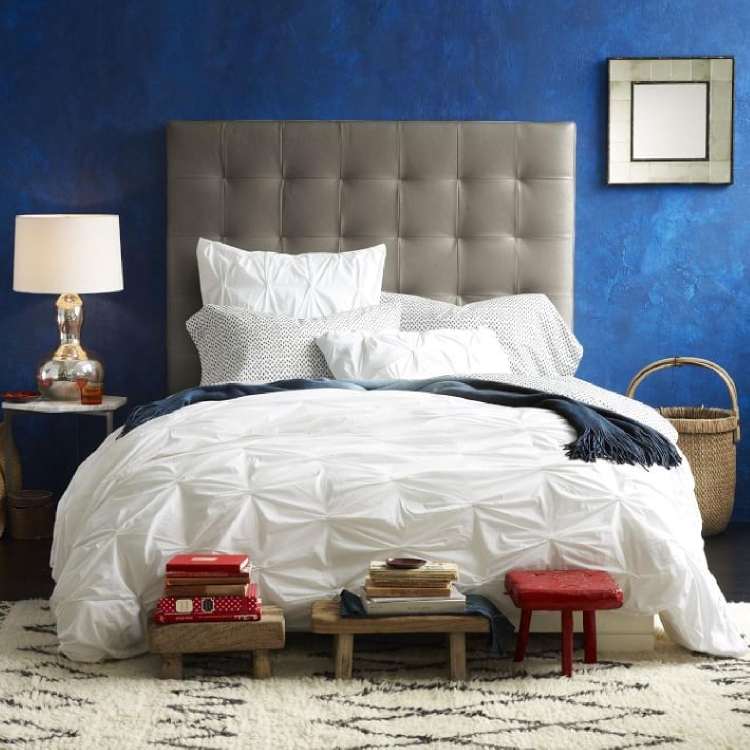 West Elm Queen Size Bed Frame w/ Leather Grid-Tufted Headboard - image-2