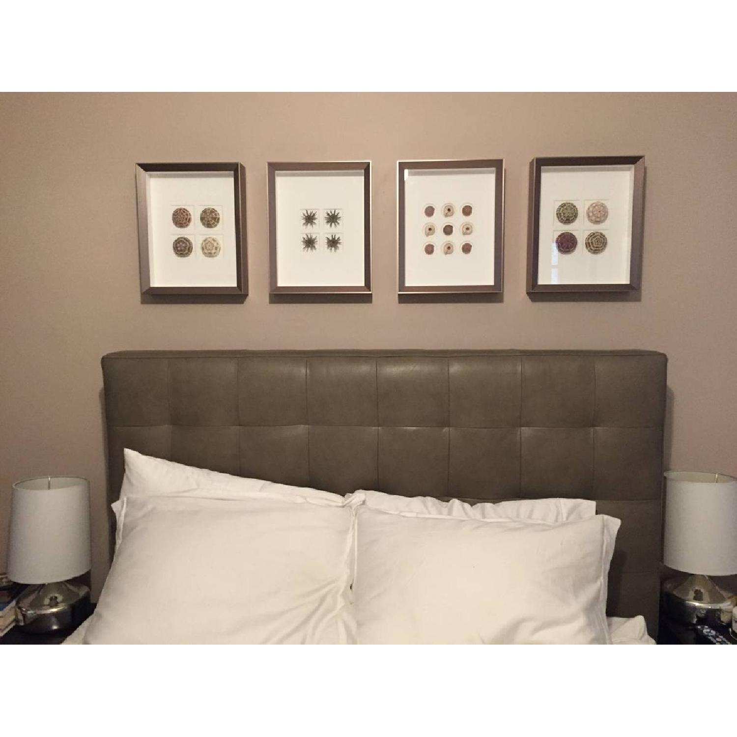 West Elm Queen Size Bed Frame w/ Leather Grid-Tufted Headboard - image-3