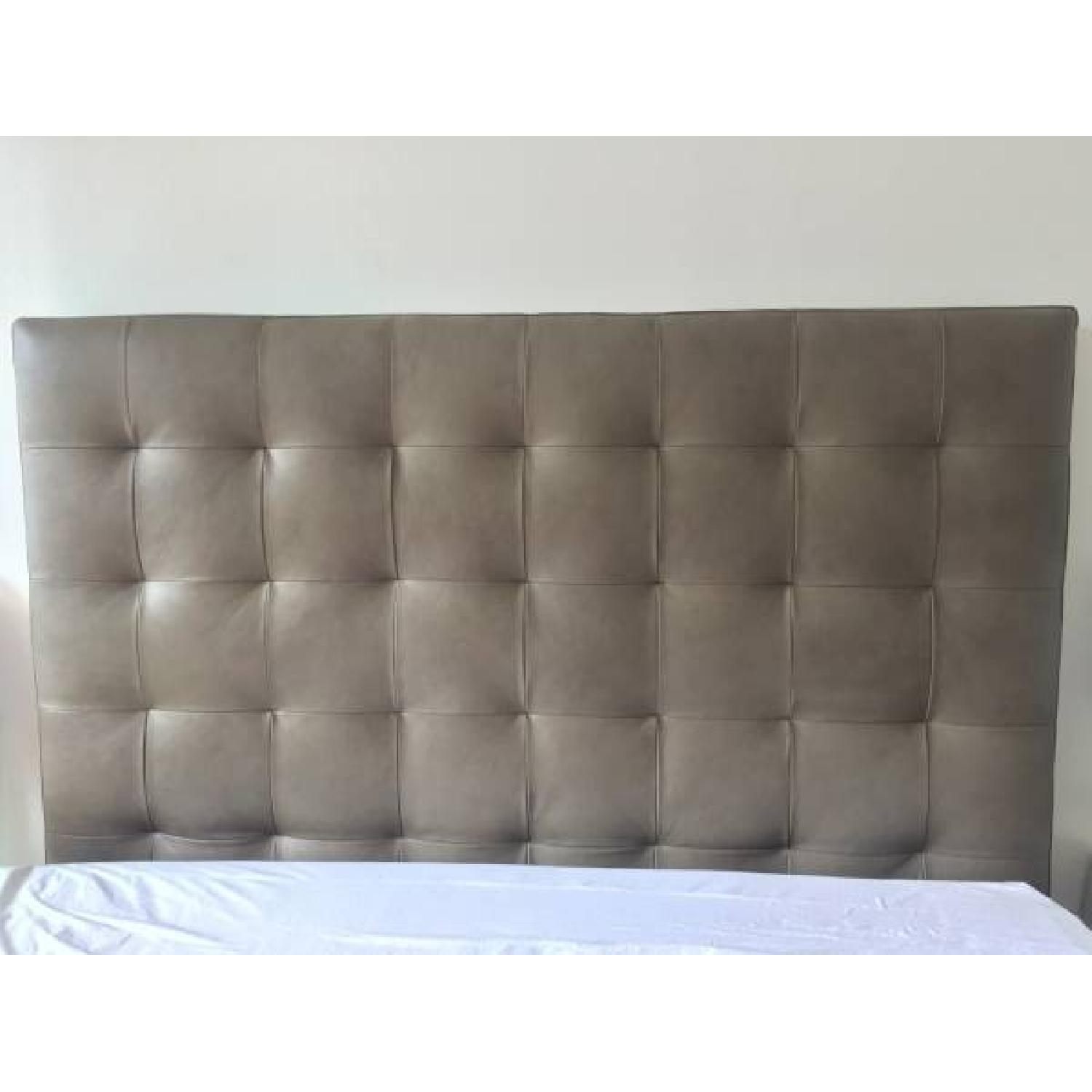 West Elm Queen Size Bed Frame w/ Leather Grid-Tufted Headboard - image-5