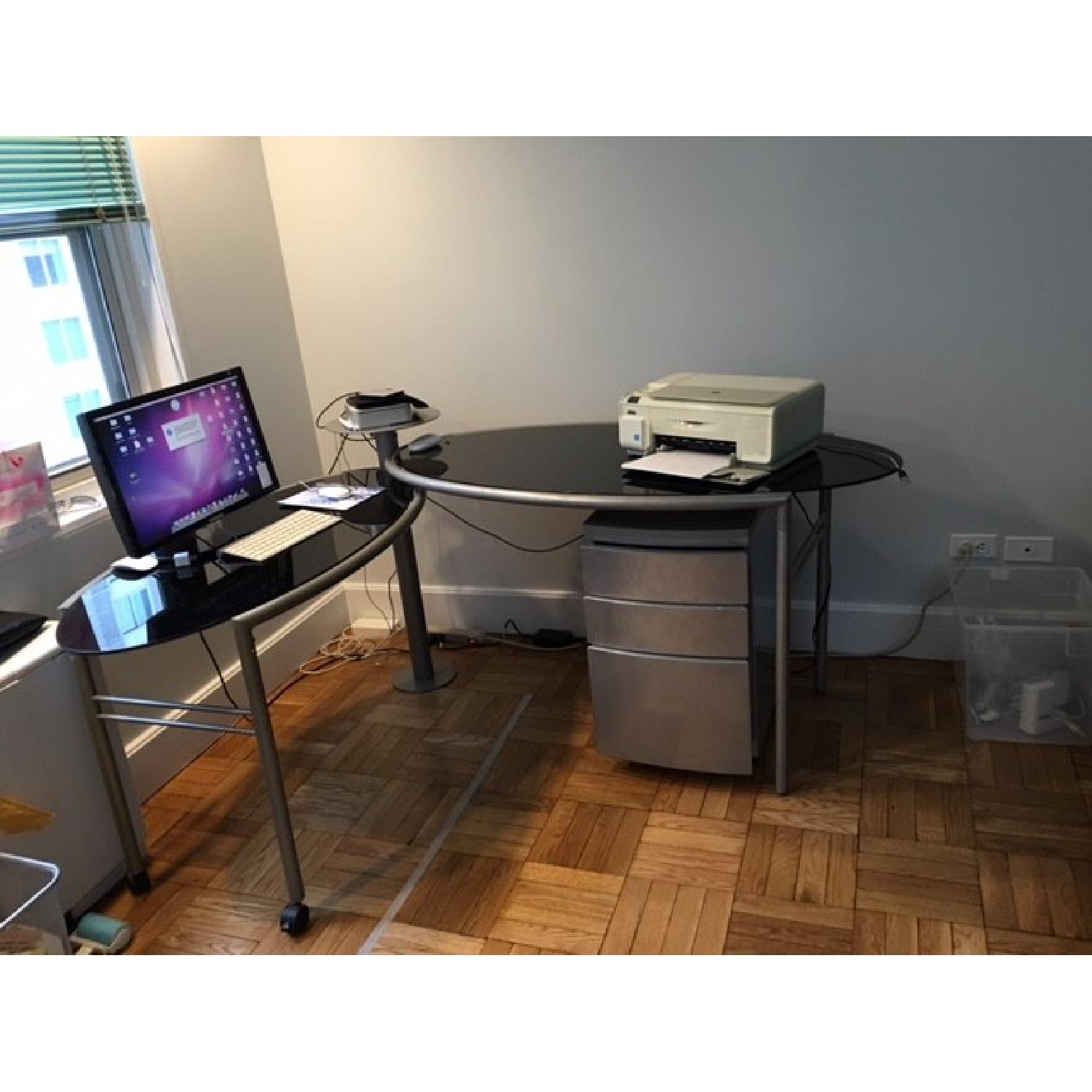 Elite Modern Glass Desk + File Cabinet - image-11