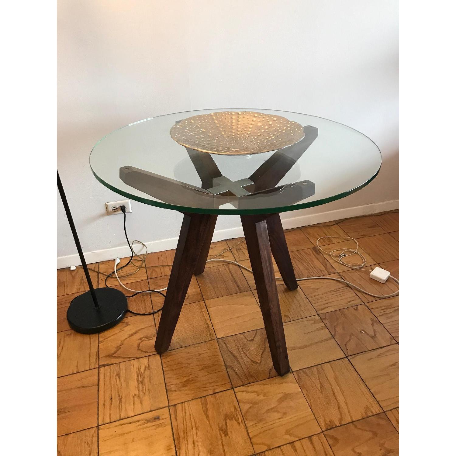 Crate & Barrel Strut Glass Top Round Table - image-1