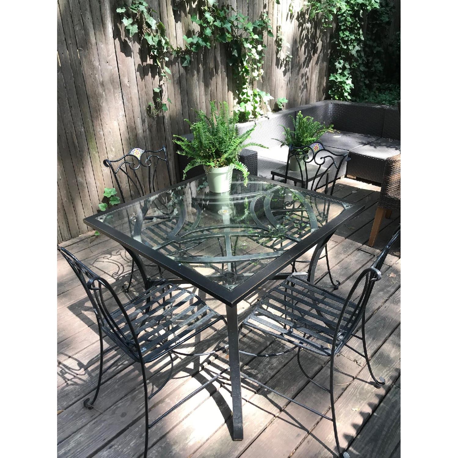 Outdoor Patio Table w/ 4 Wrought Iron Chairs - image-1
