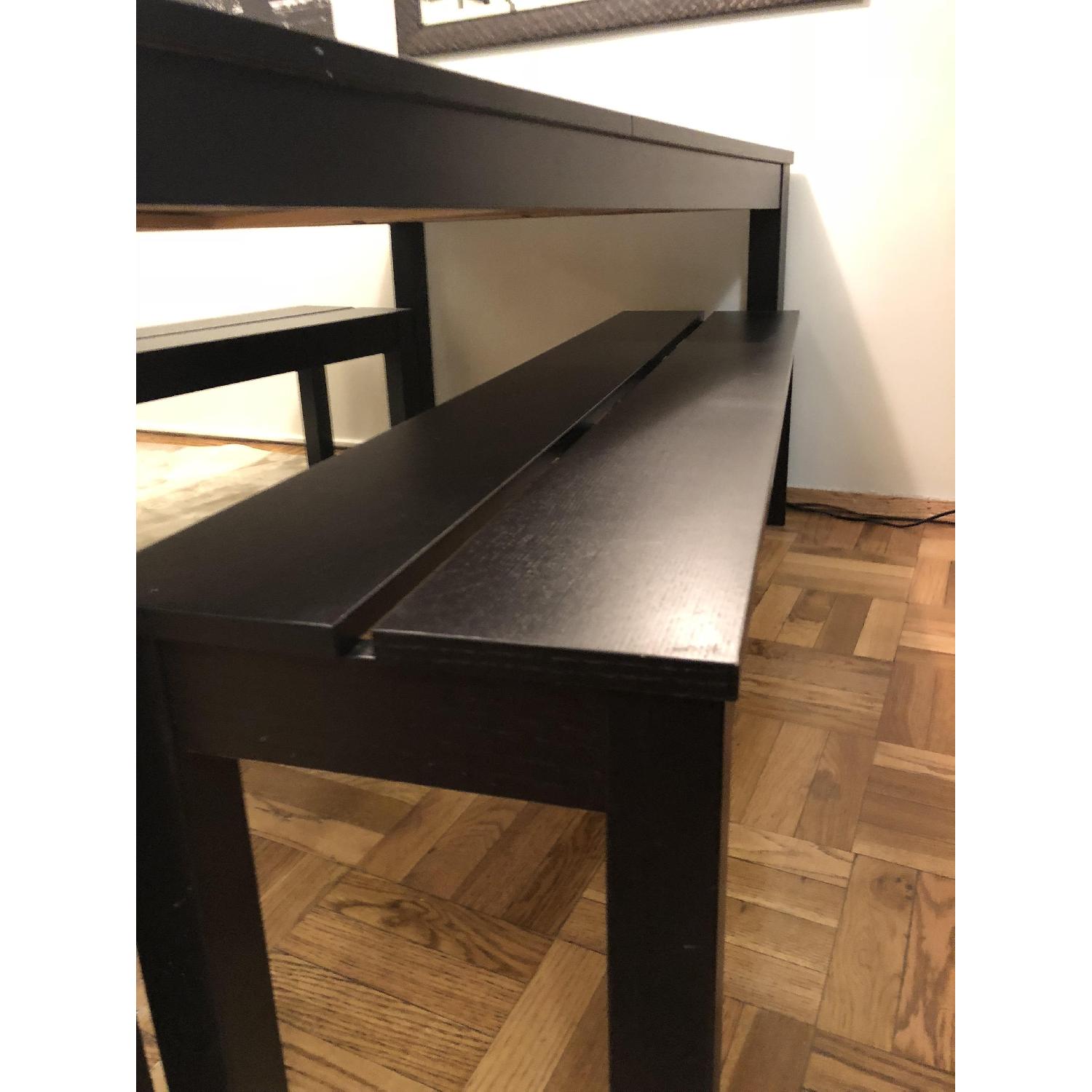 Ikea Bjursta Extendable Table w/ 2 Benches in Brown-Black - AptDeco Ikea Bjursta Extendable Table w/ 2 Benches in Brown-Black - AptDeco