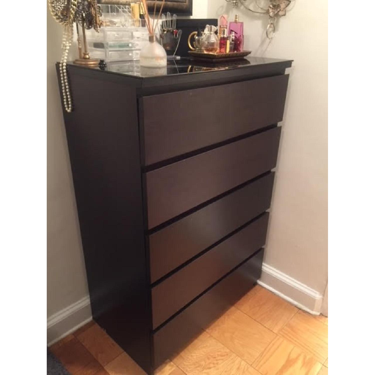 Ikea Malm 6 Drawer Chest w/ Glass Topper AptDeco