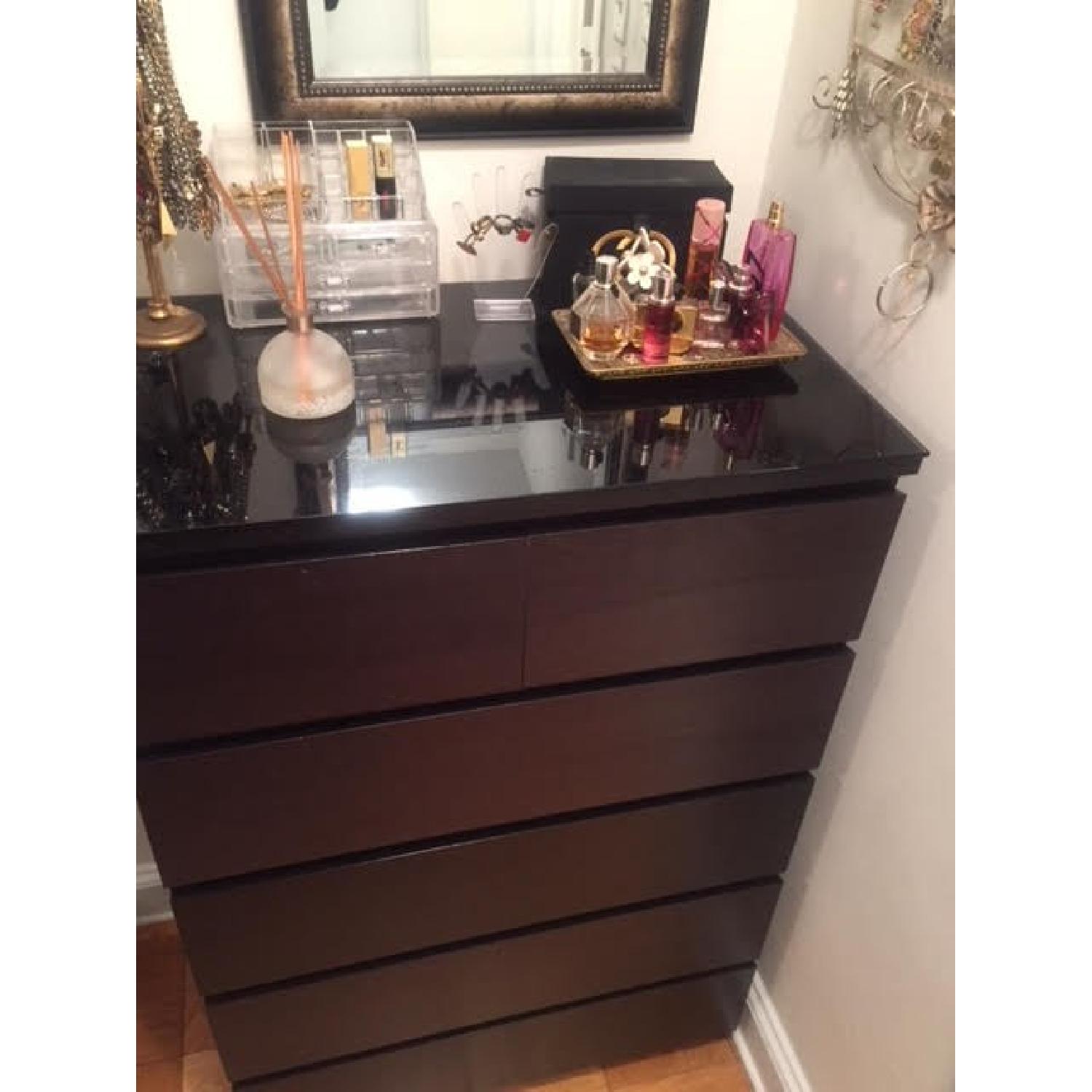 Ikea Malm 6 Drawer Chest w/ Glass Topper AptDeco