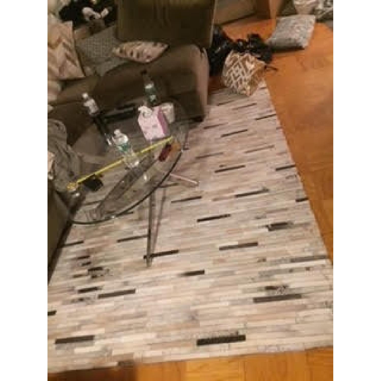 Pier 1 Patchwork Teal Cowhide Rug AptDeco