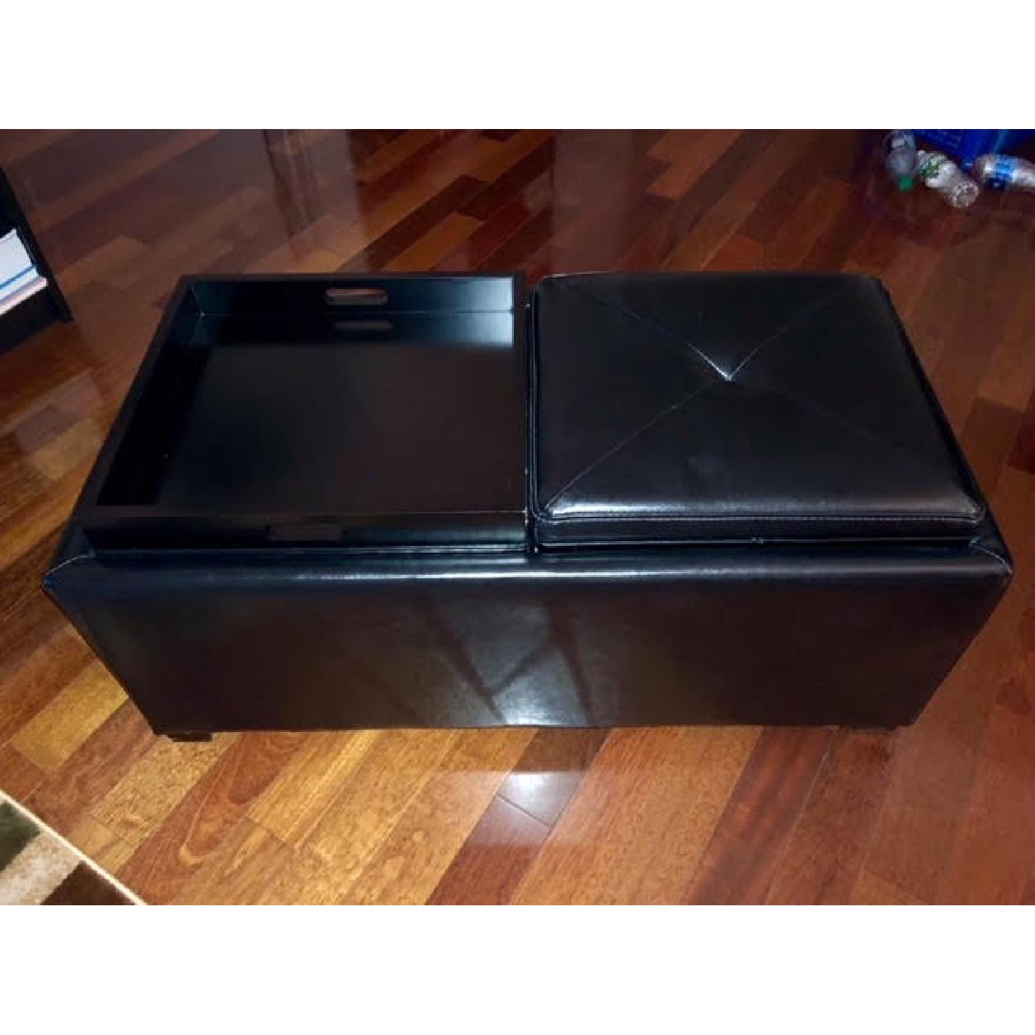 Black Leather Full/Queen Sleeper Sofa & Ottoman - image-3