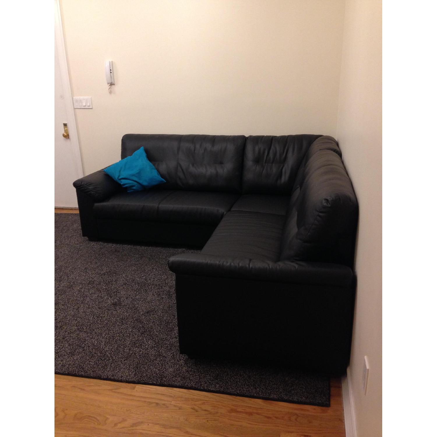 Ikea Knislinge 4 Seat Black Faux Leather Sectional Sofa AptDeco