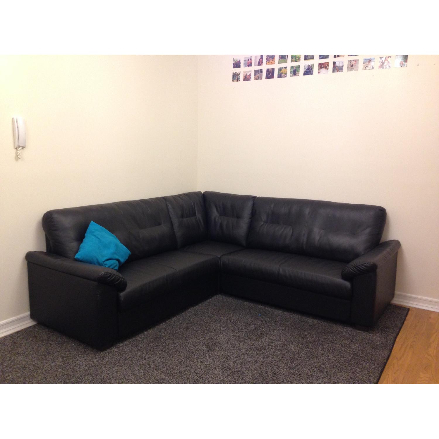 Ikea Knislinge 4 Seat Black Faux Leather Sectional Sofa AptDeco