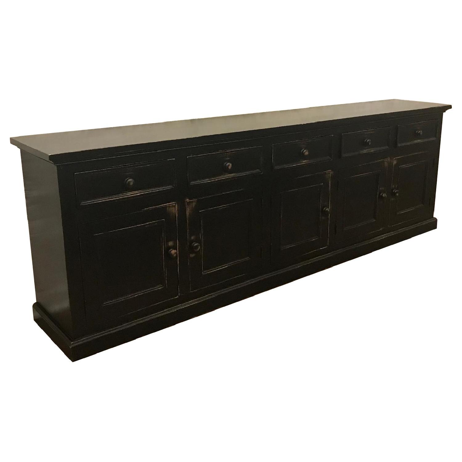 Custom Made Extra Long Black Distressed Pine Sideboard AptDeco