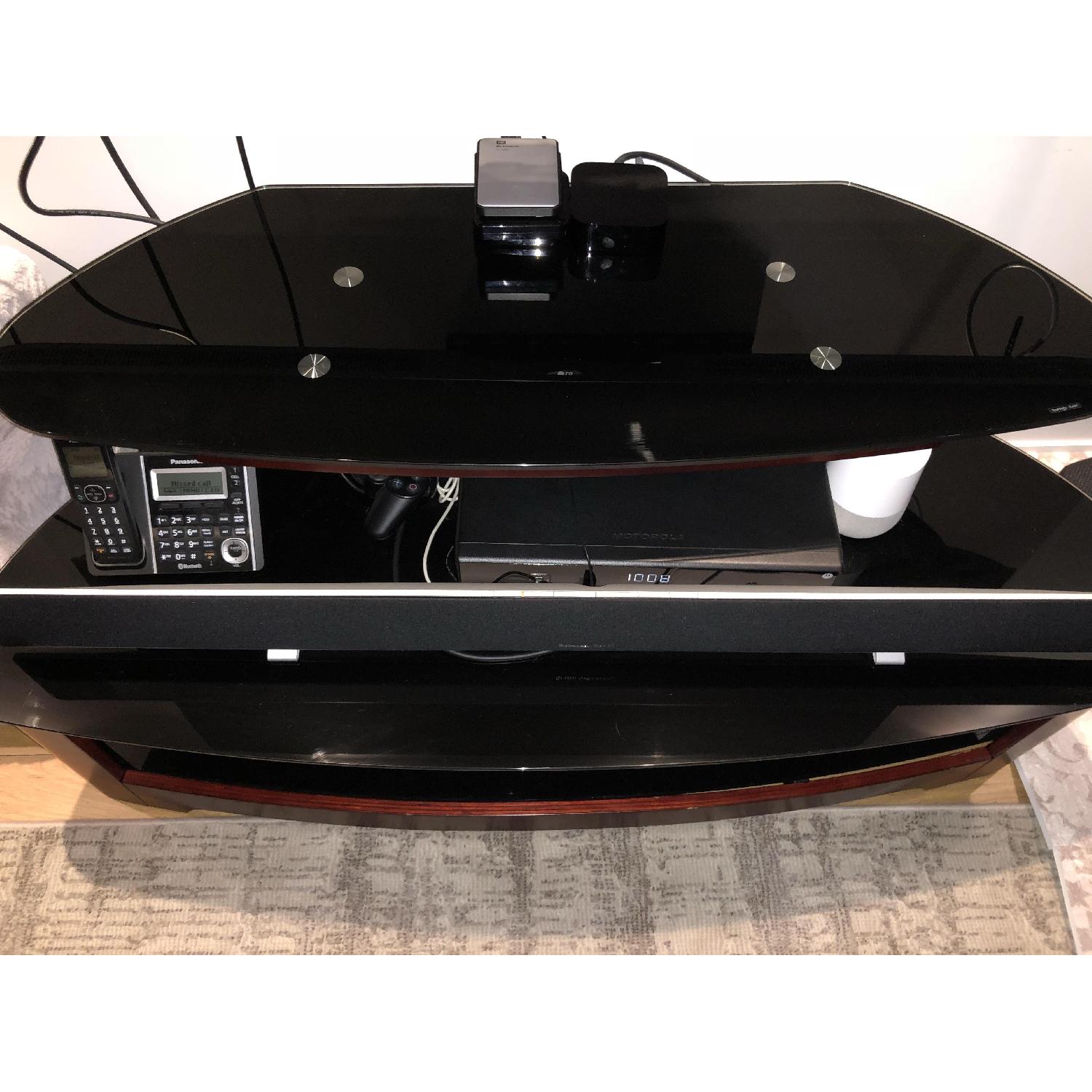 Cherry Wood & Black Tempered Glass Entertainment Center AptDeco