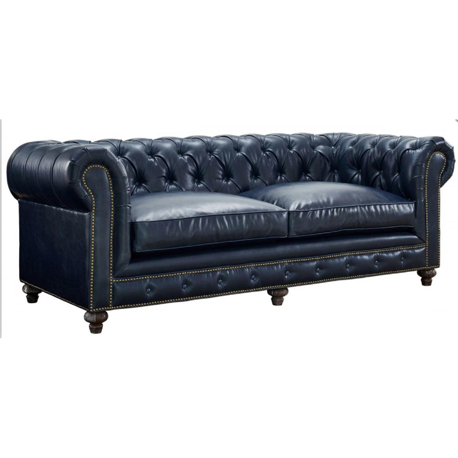 Brooklyn City Furniture Worn Blue Leather Chesterfield Sofa - image-2