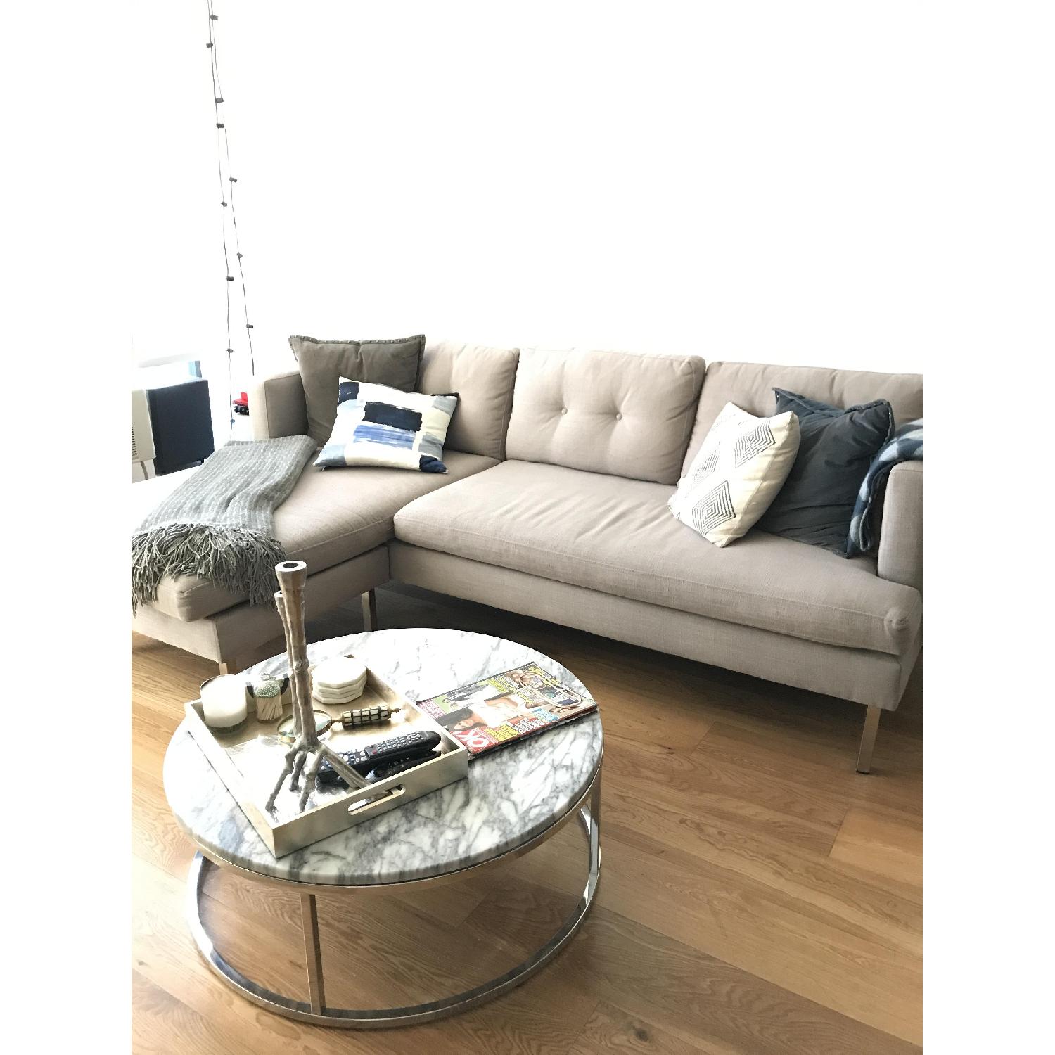 CB2 White Marble Coffee Table w/ Chrome Base AptDeco