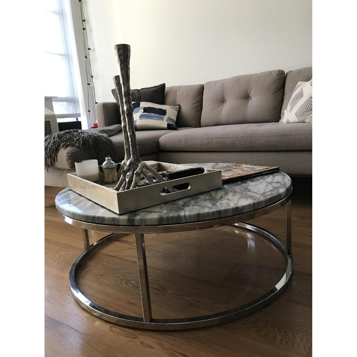 CB2 White Marble Coffee Table w/ Chrome Base AptDeco