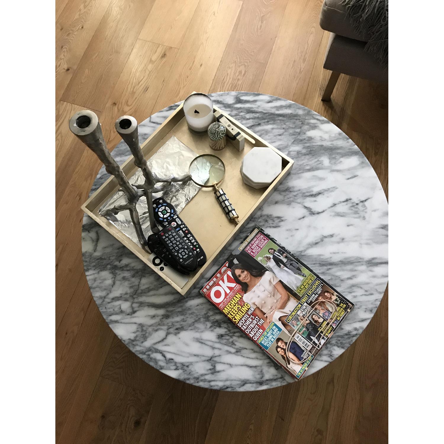 CB2 White Marble Coffee Table w/ Chrome Base - image-3