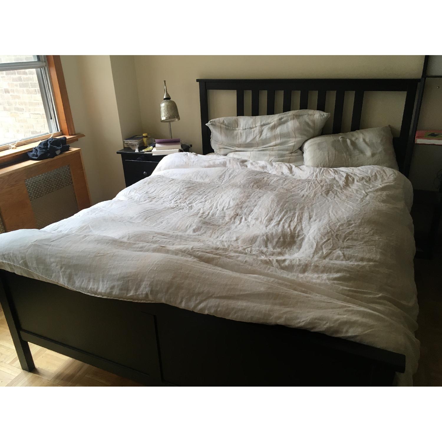 Ikea Hemnes Queen Bed Frame in Black-Brown w/ Luroy - image-1
