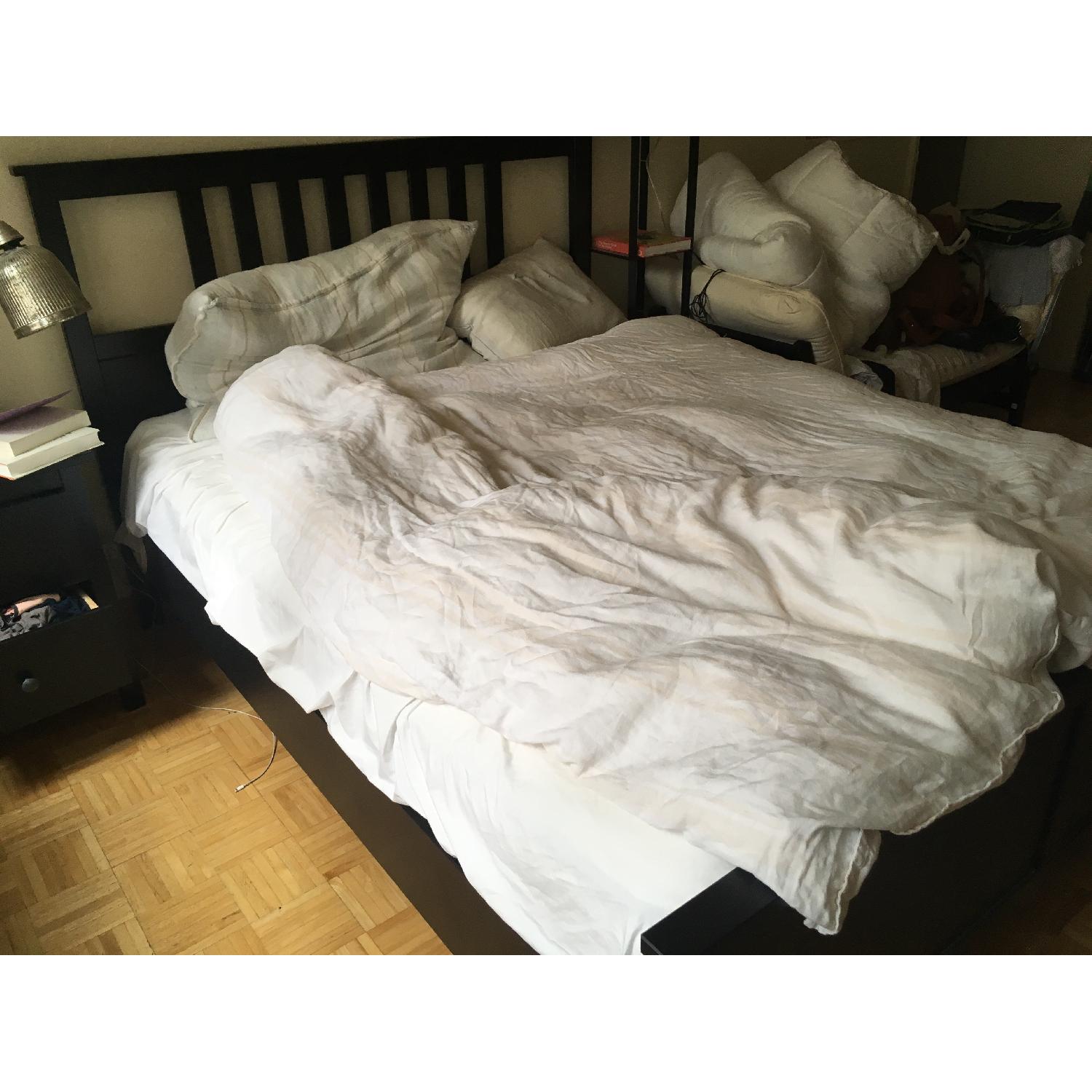 Ikea Hemnes Queen Bed Frame in Black-Brown w/ Luroy - image-2