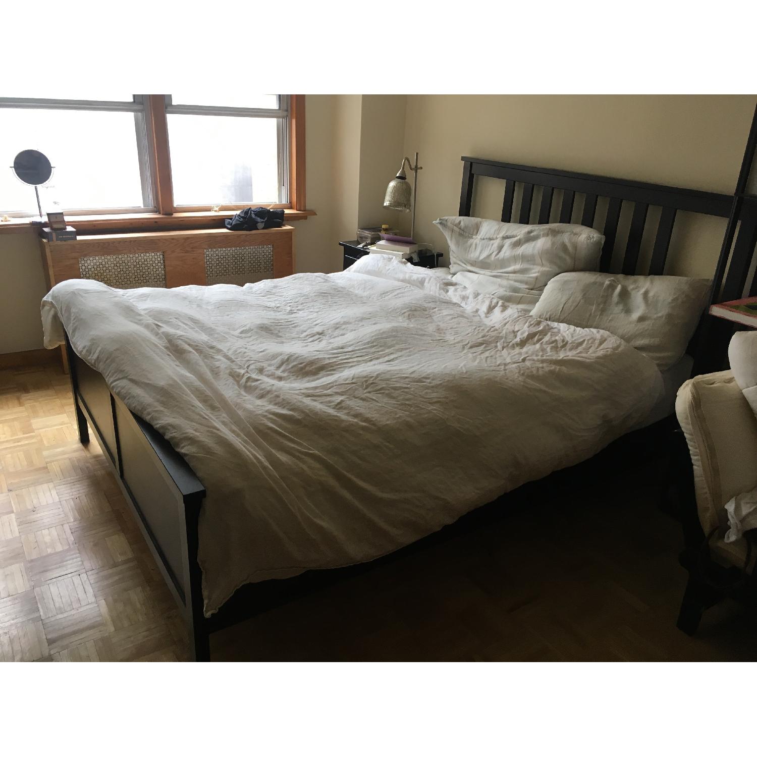 Ikea Hemnes Queen Bed Frame in Black-Brown w/ Luroy - image-3
