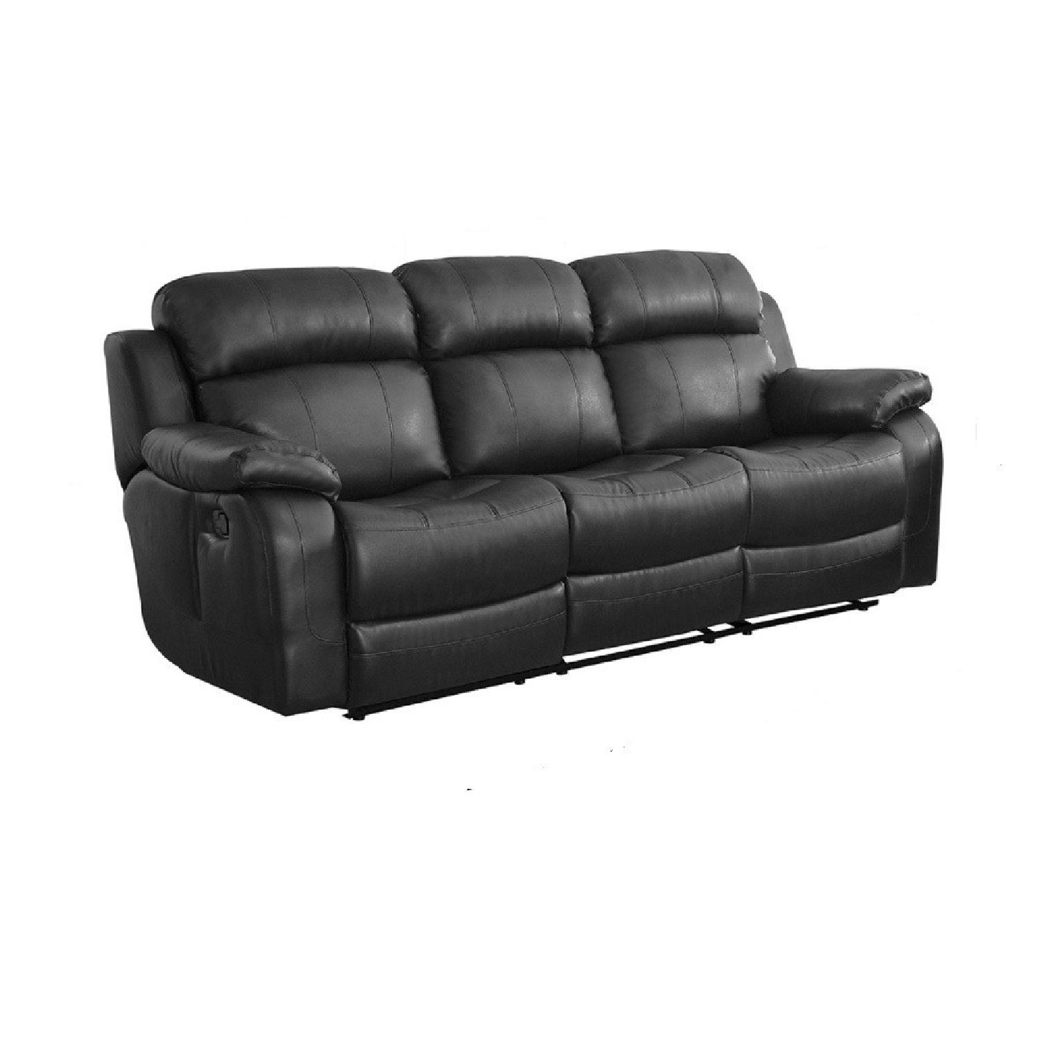 InspireQ 3Seater Black Leather Recliner Sofa w/ Cup Holders AptDeco