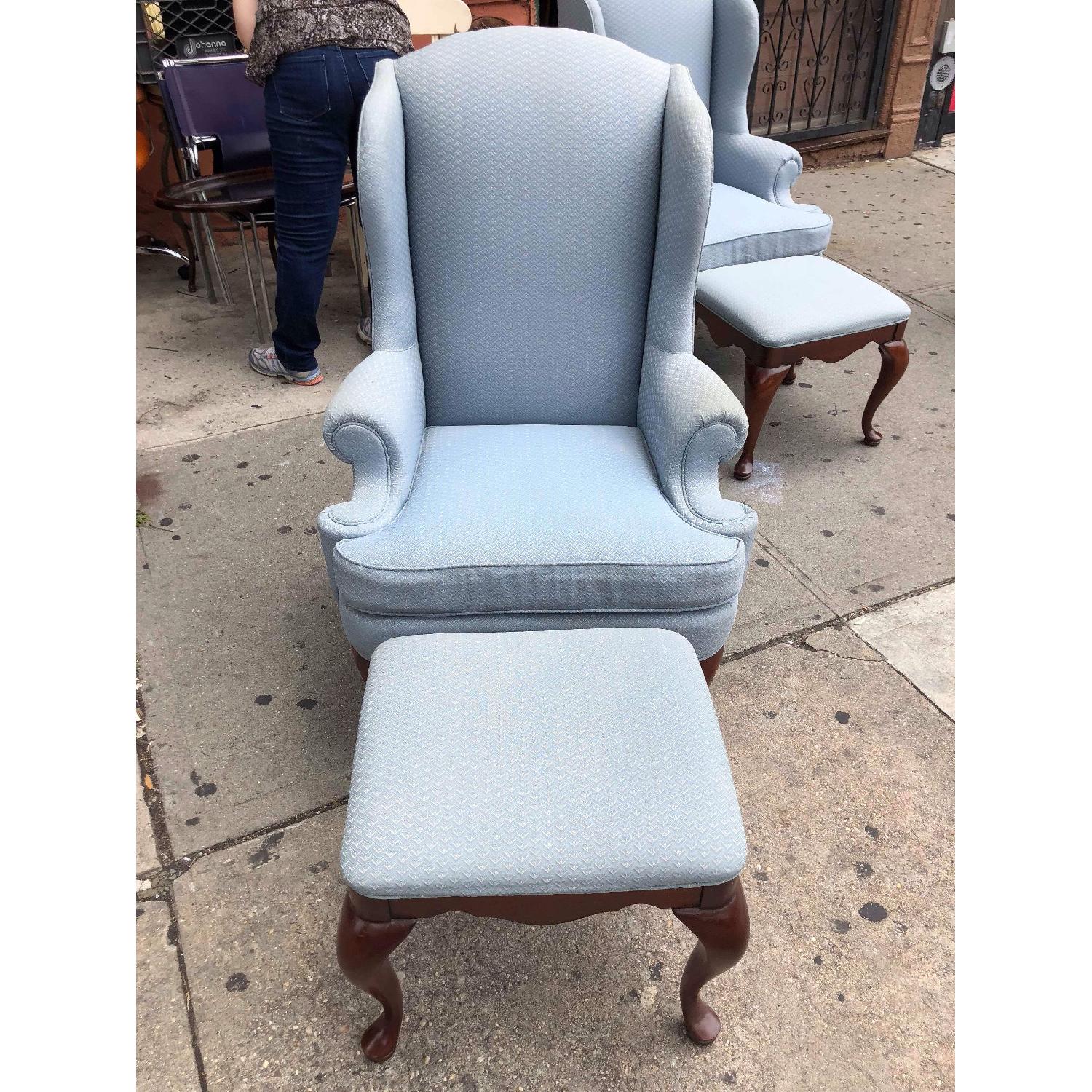 Vintage Thomasville Queen Anne Wing Armchair w/ Ottoman - image-2