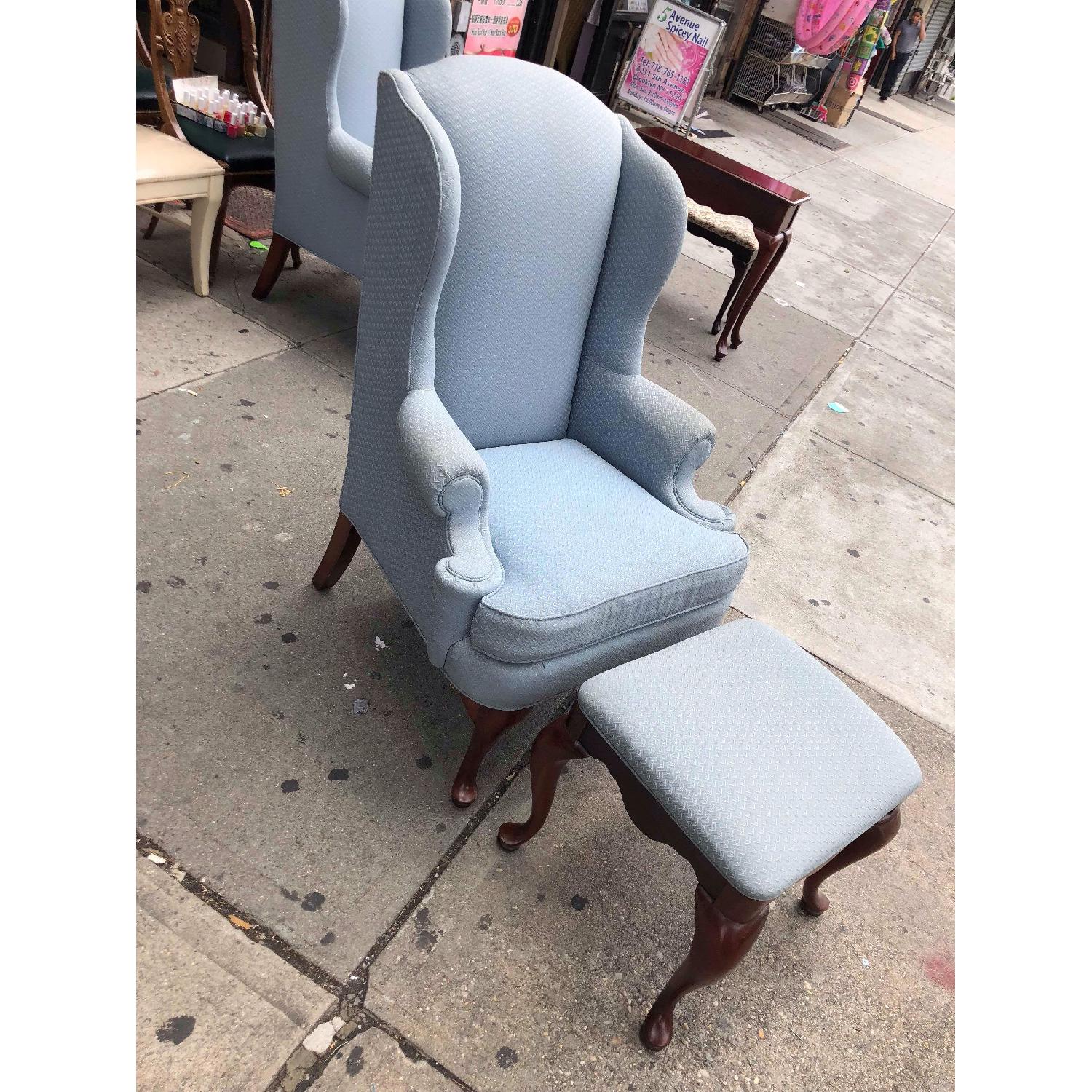 Vintage Thomasville Queen Anne Wing Armchair w/ Ottoman - image-4