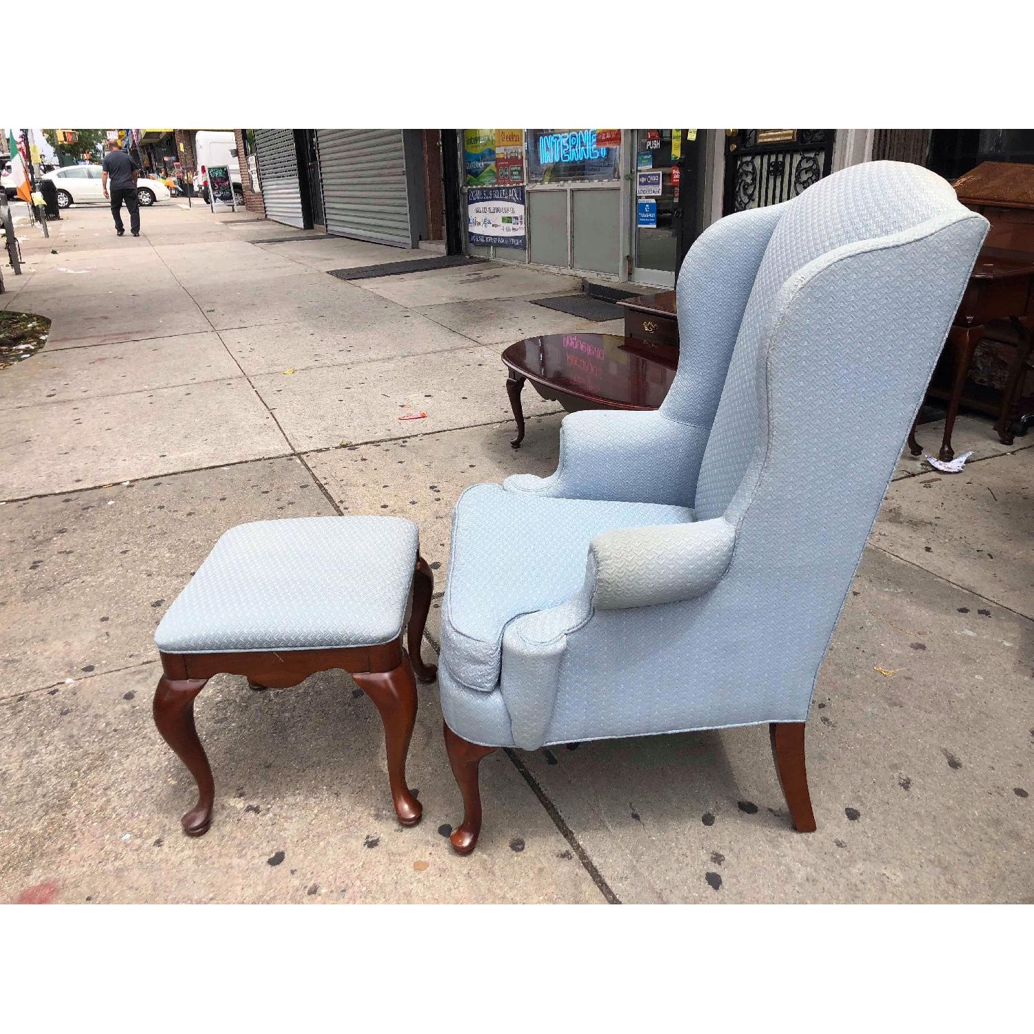 Vintage Thomasville Queen Anne Wing Armchair w/ Ottoman - image-11