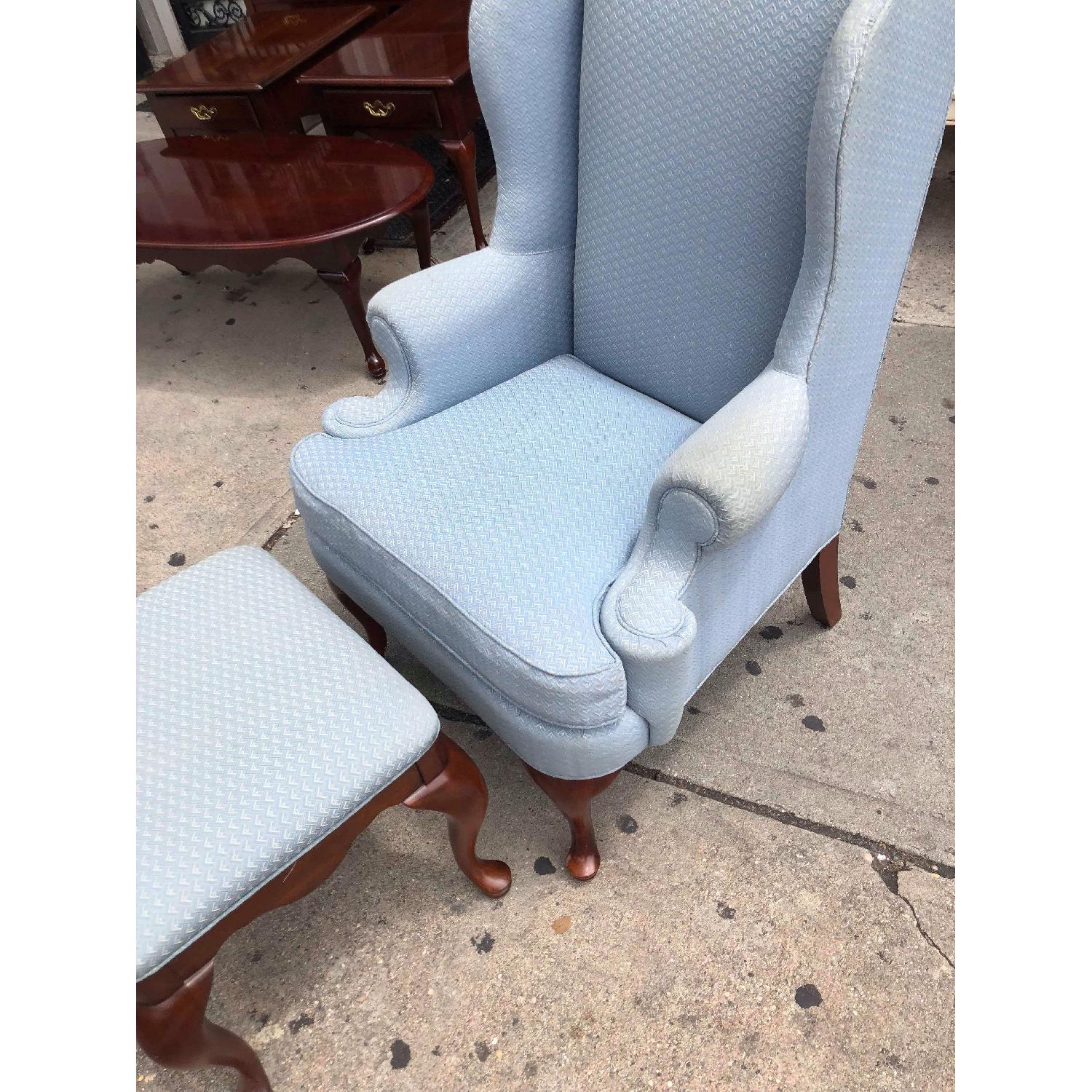 Vintage Thomasville Queen Anne Wing Armchair w/ Ottoman - image-13