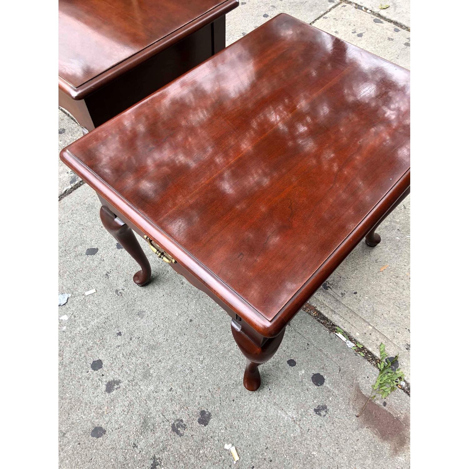 Vintage Thomasville Queen Anne Cherry 1 Drawer End Tables - image-3