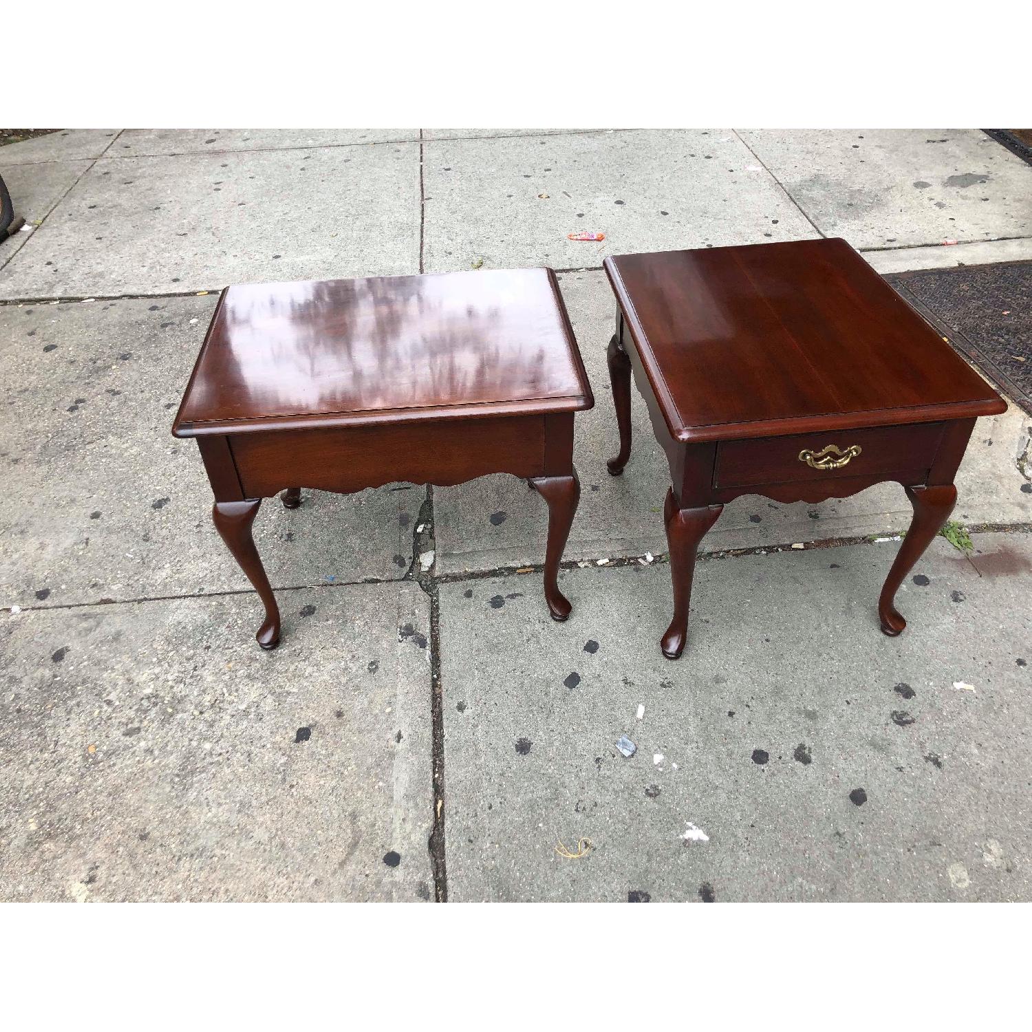 Vintage Thomasville Queen Anne Cherry 1 Drawer End Tables - image-5
