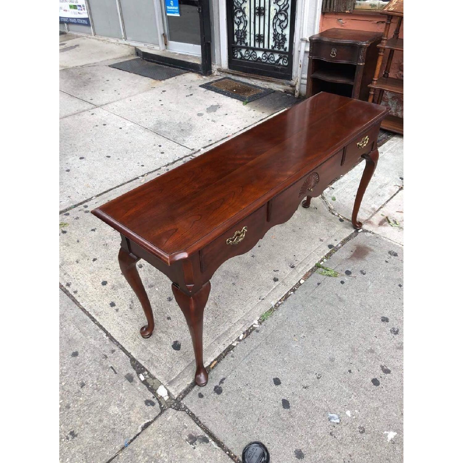Thomasville Vintage Cherry Queen Anne 3 Drawer Console Table - image-3