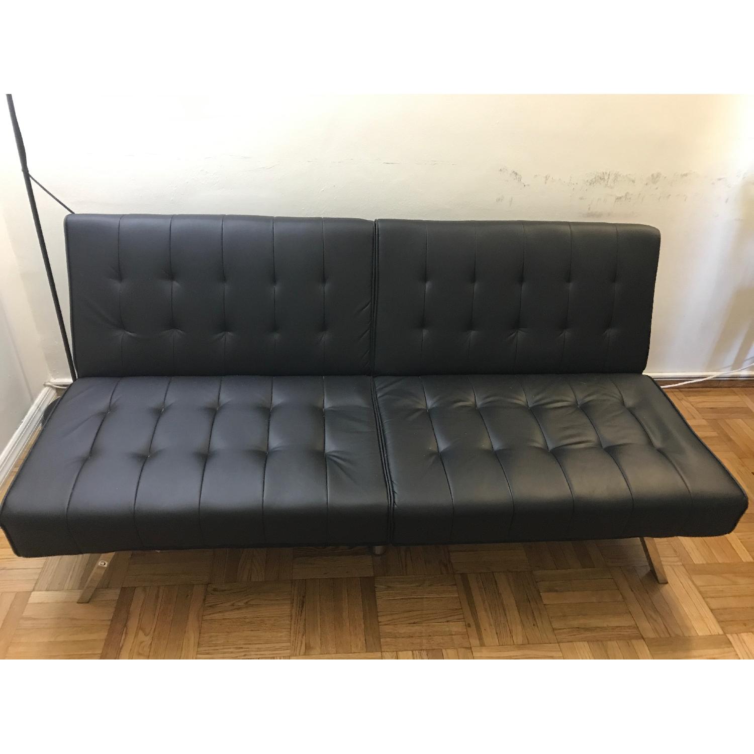 DHP Emily Black Faux Leather Convertible Futon - image-1