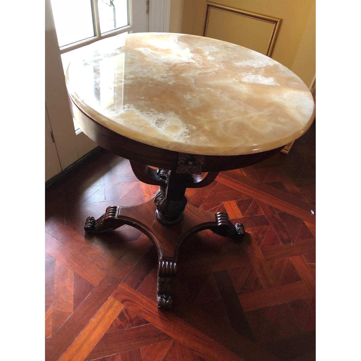 Onyx & Solid Mahogany Round Side Table - image-1