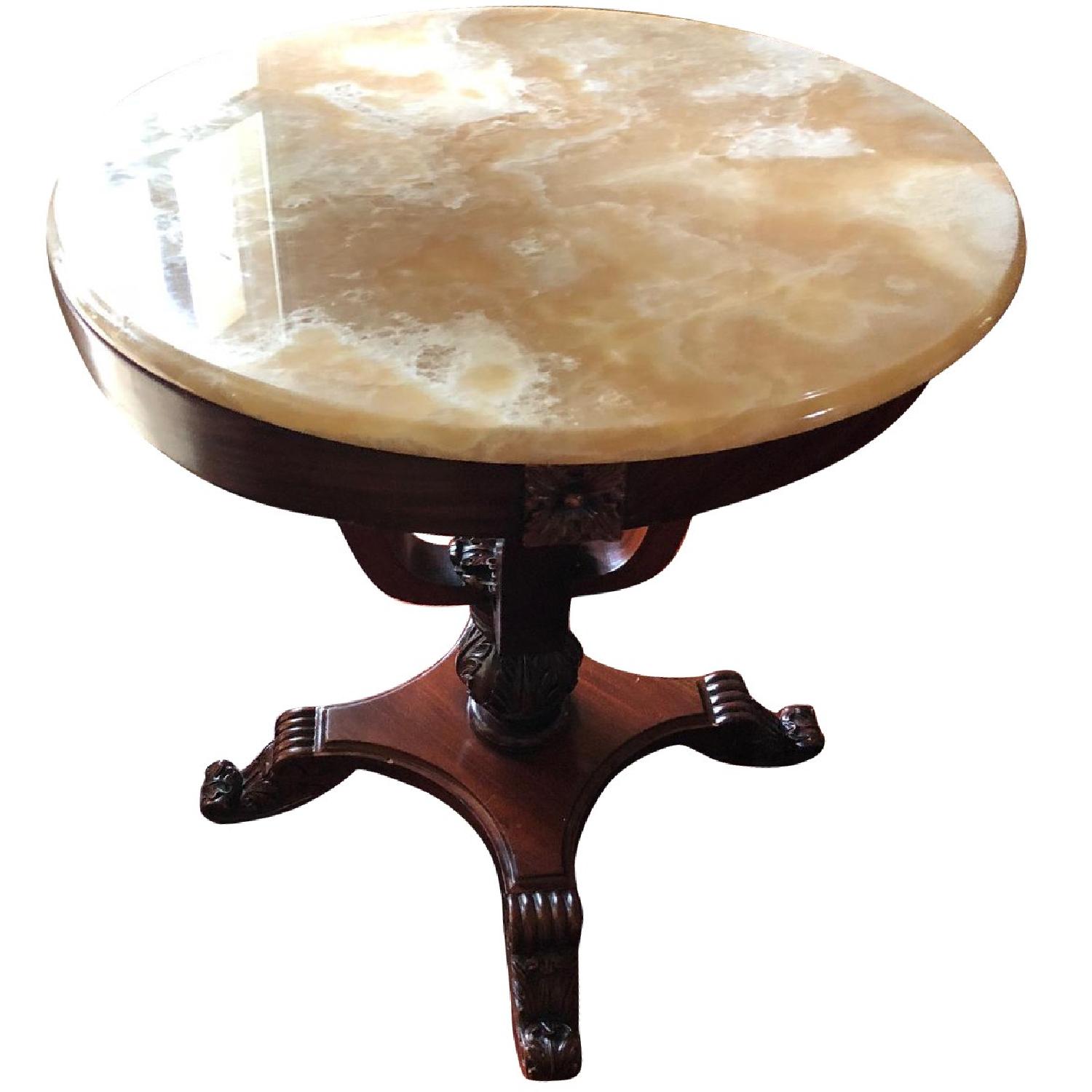 Onyx & Solid Mahogany Round Side Table - image-0