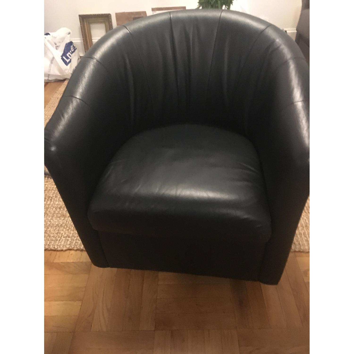 Natuzzi Antonio Leather Swivel Barrel Chairs - image-3