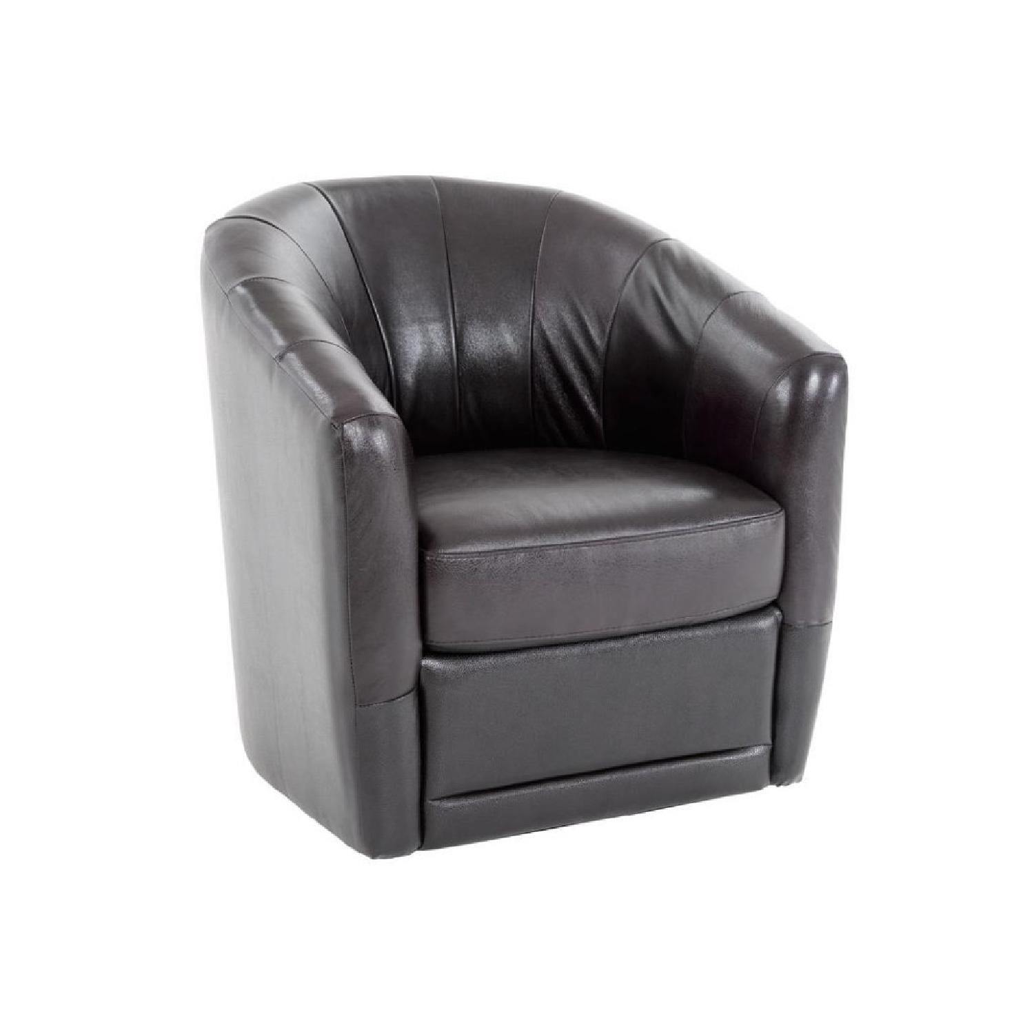 Natuzzi Antonio Leather Swivel Barrel Chairs - image-0