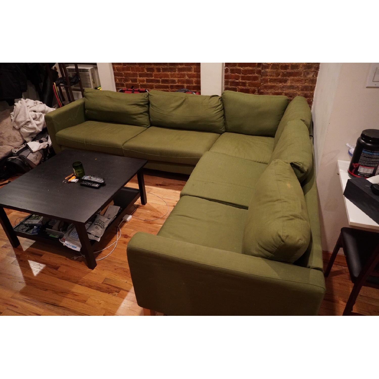 Ikea Karlstad Corner Sectional Sofa in Sivik Green AptDeco