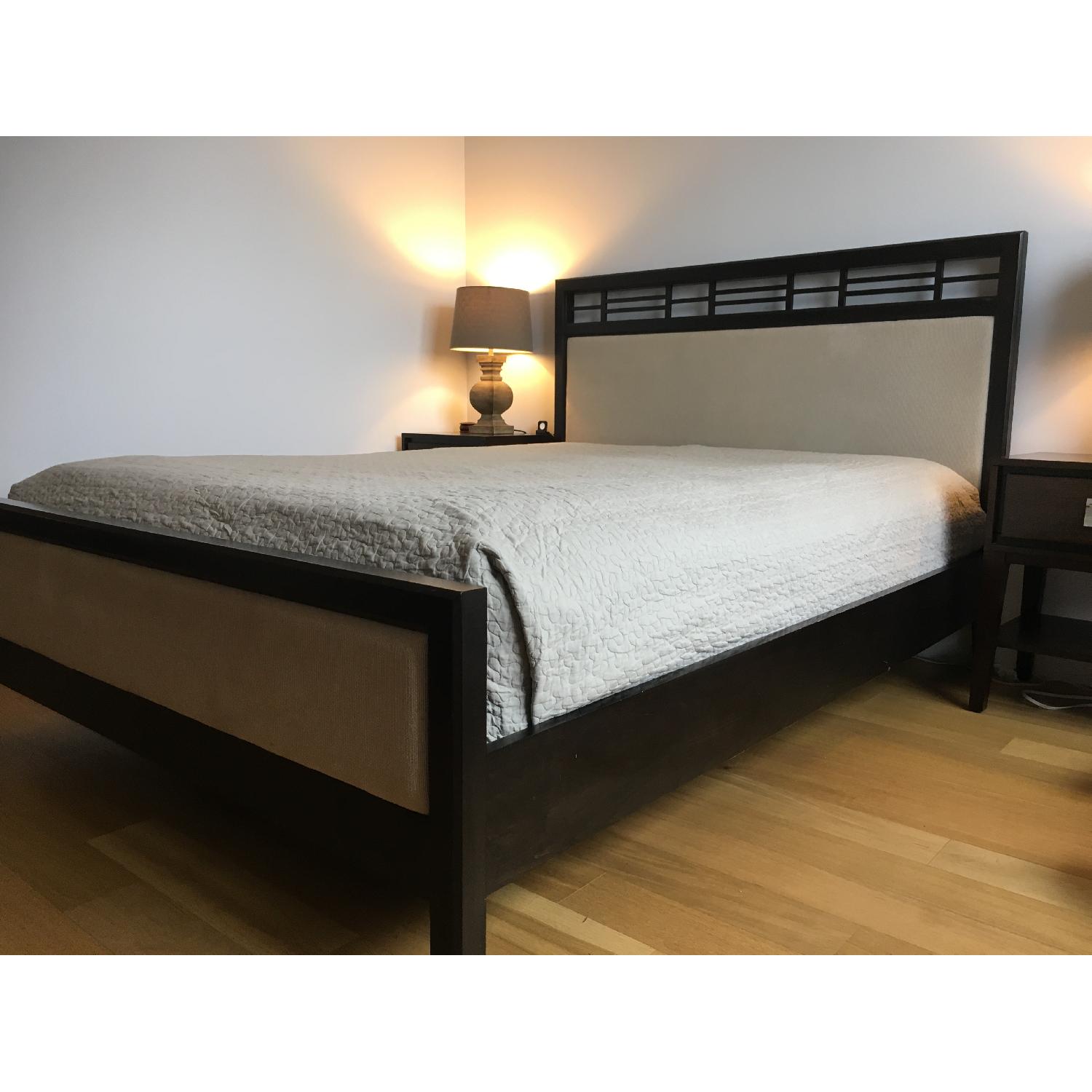 Crate & Barrel Wood & Fabric Platform Bed Frame - image-1