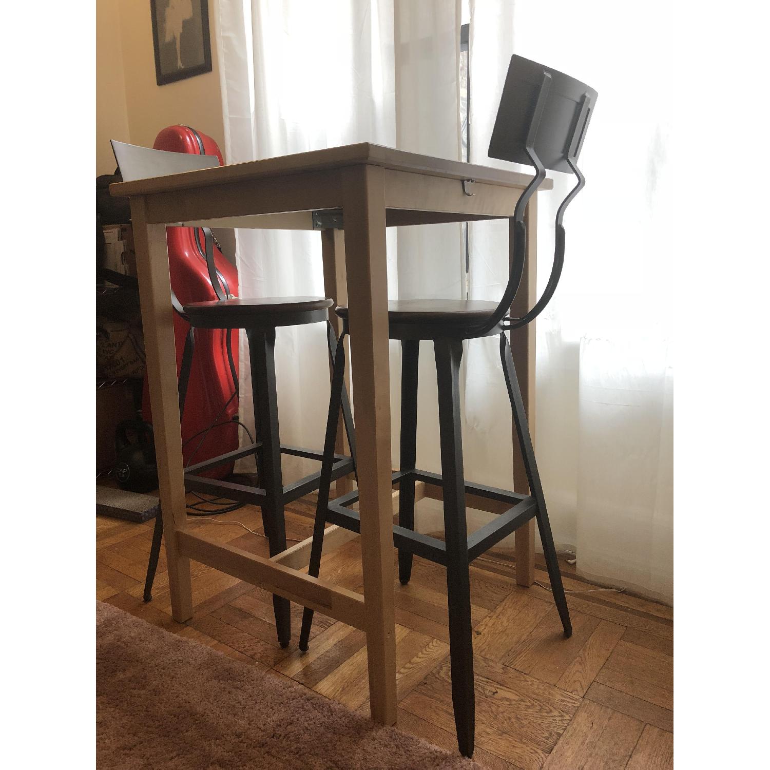Ikea Birch Table w/ 2 World Market Bar Stools - image-3