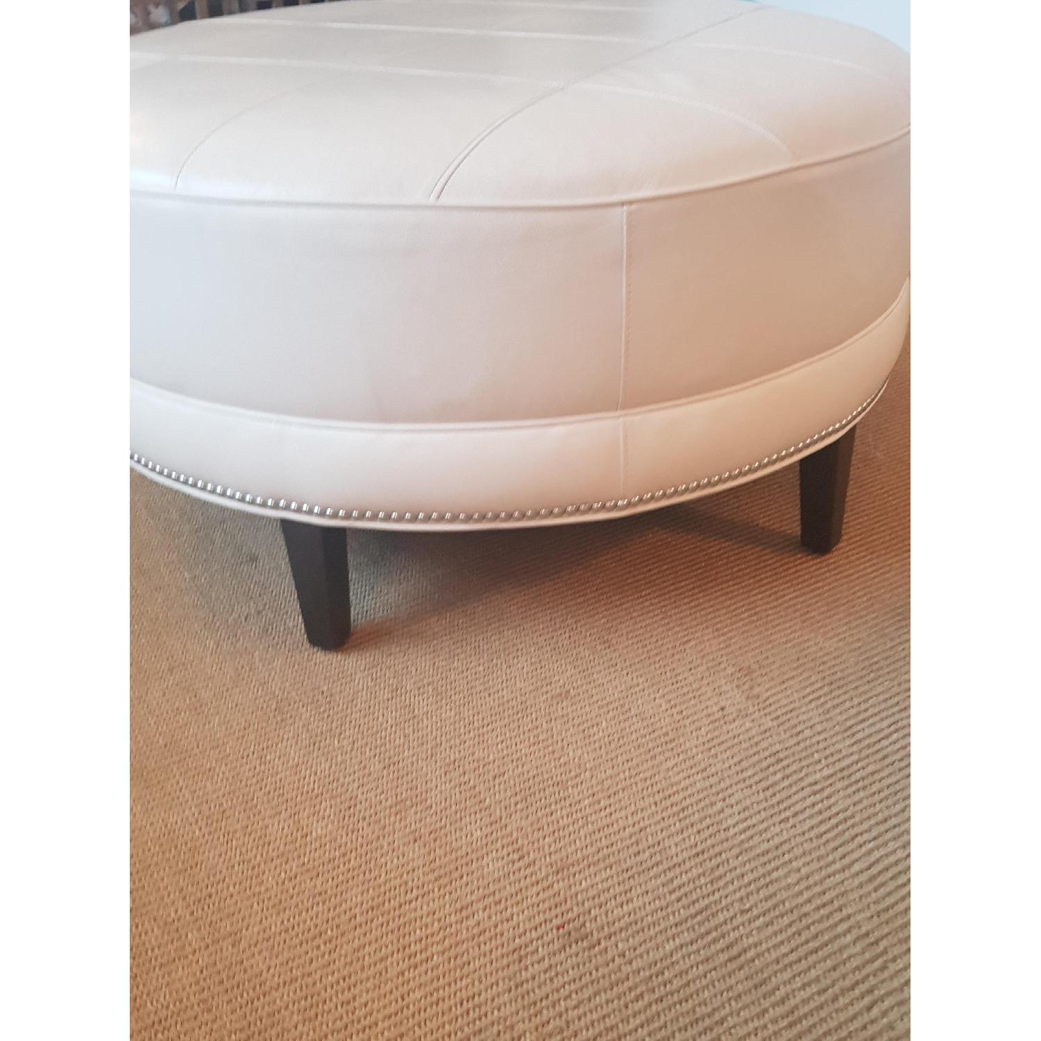 Ethan Allen Modern Round Ottoman in Ivory Leather - image-2