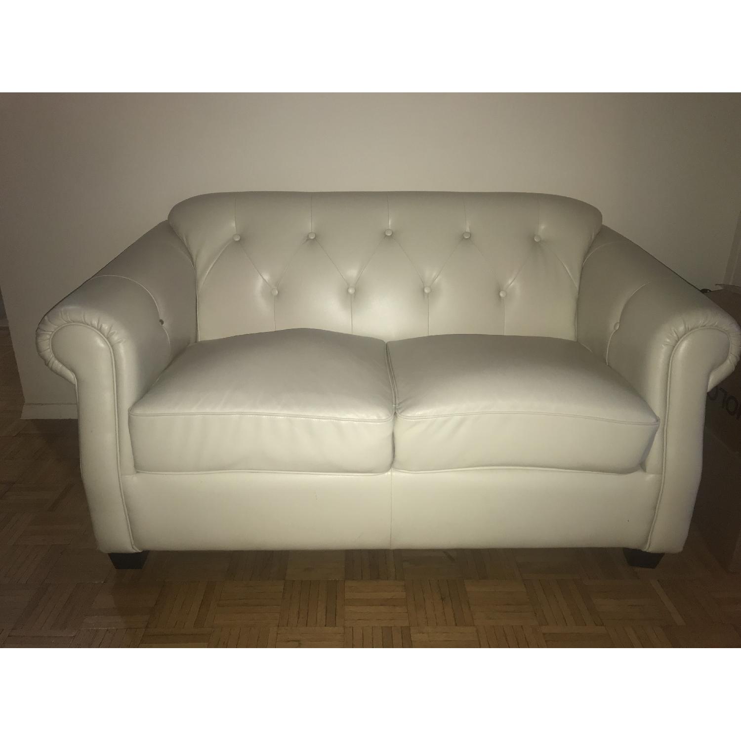 White Faux Leather Loveseat - image-1