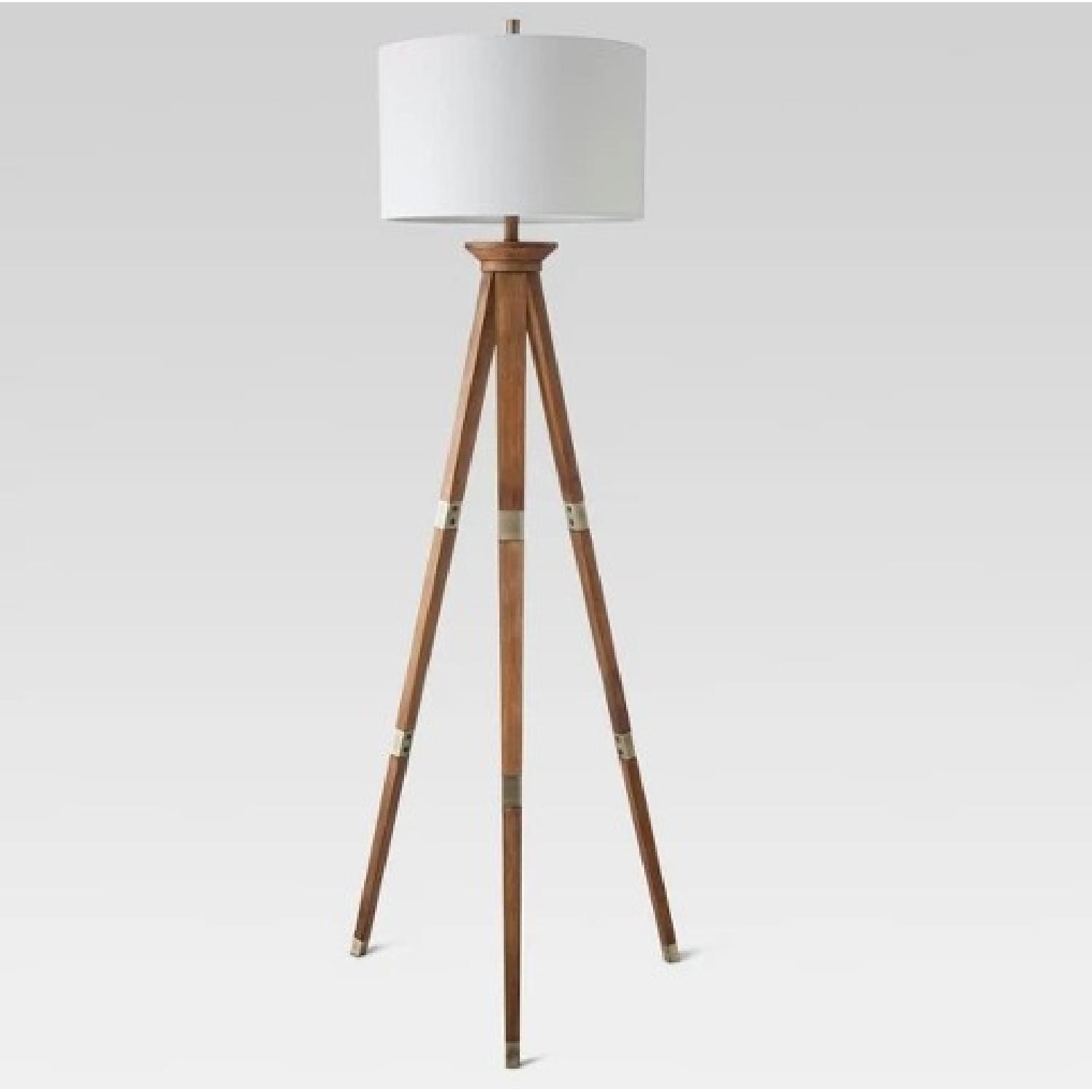 Target Oak Wood Tripod Brass Floor Lamp - image-1