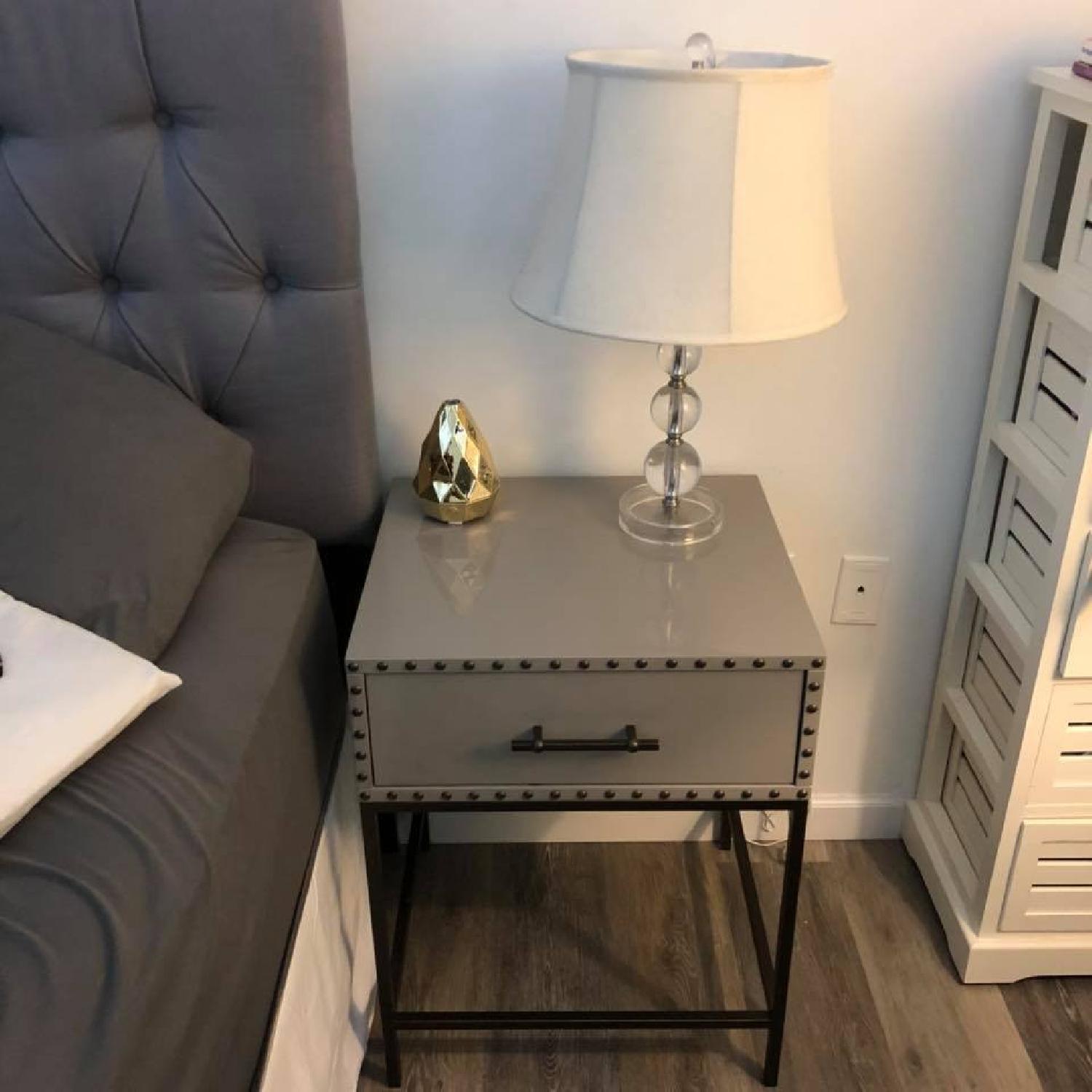 West Elm Nailhead Nightstand in Gray Lacquer AptDeco