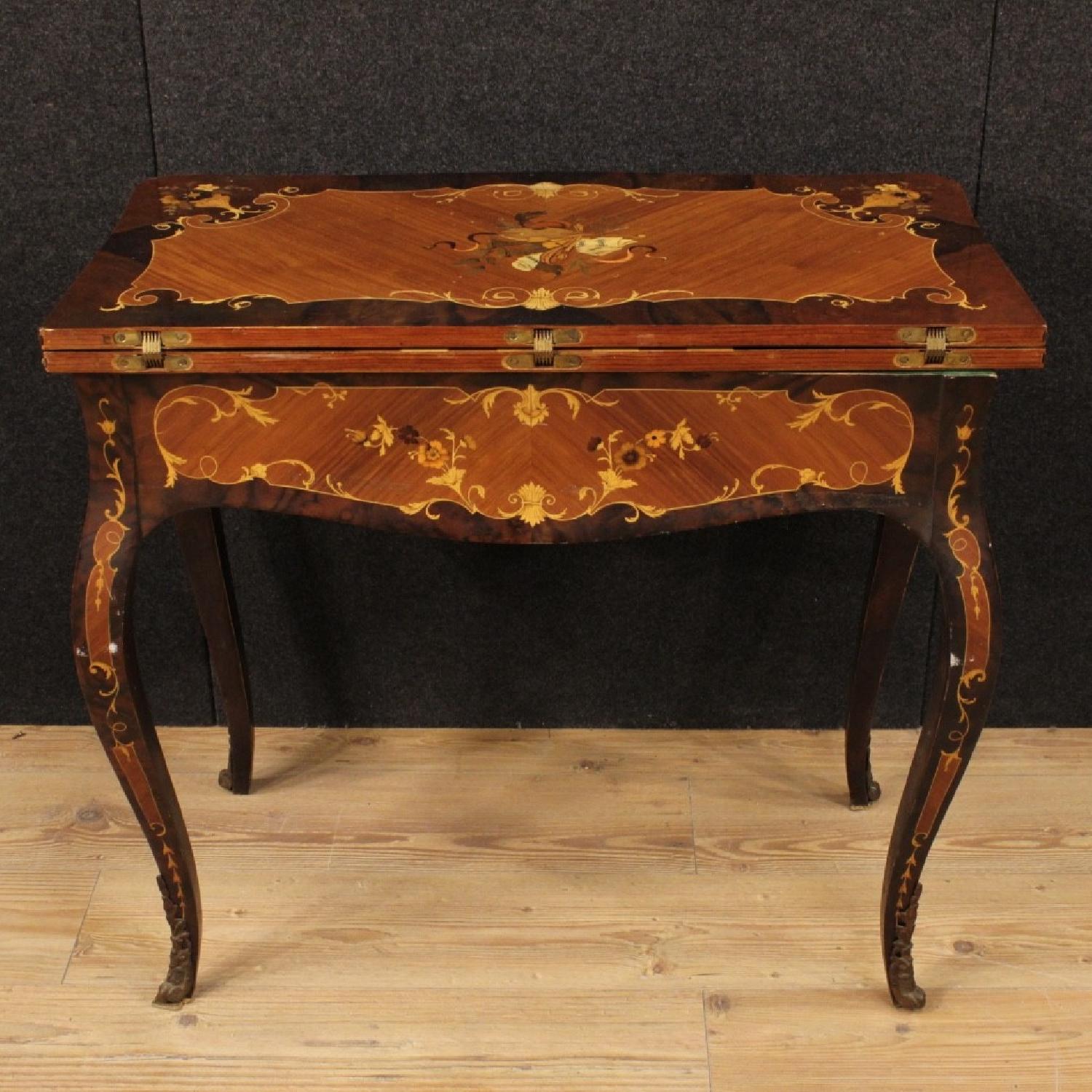 20th Century Italian Inlaid Game Table w/ Bronze Details - image-2