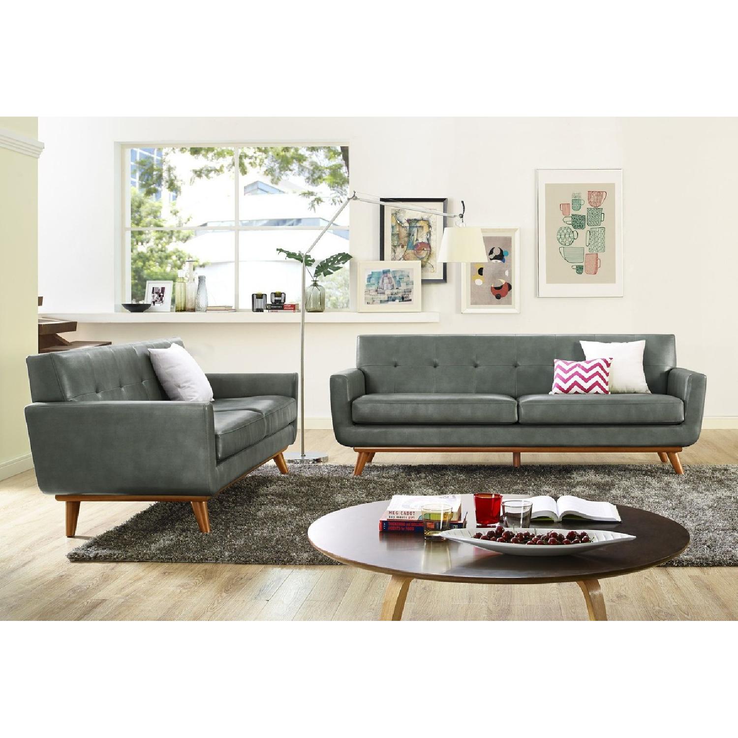TOV Furniture Lyon Smoke Grey Leather Loveseat - image-6