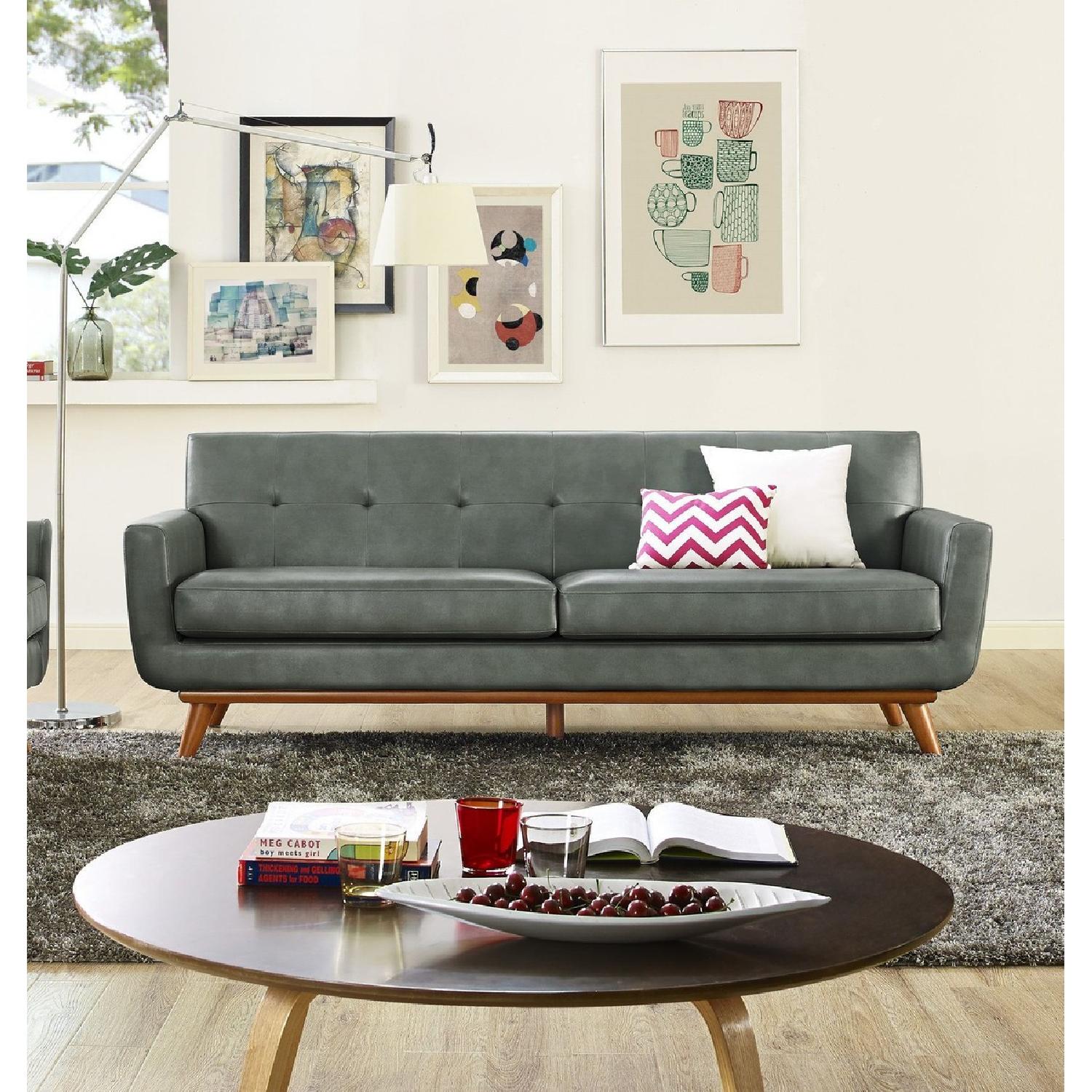 TOV Furniture Lyon Smoke Grey Leather Loveseat - image-7