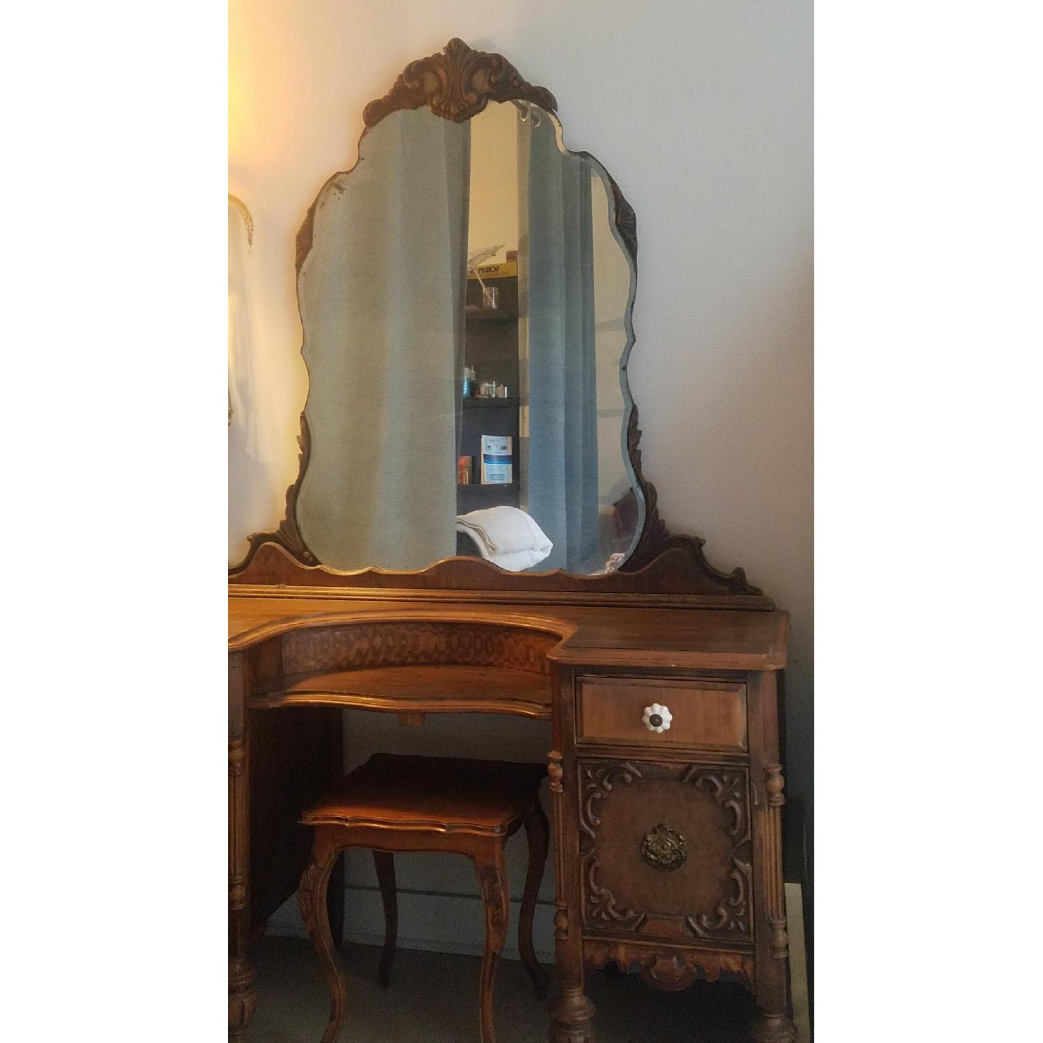 Antique Vanity w/ Mirror & Stool - image-3